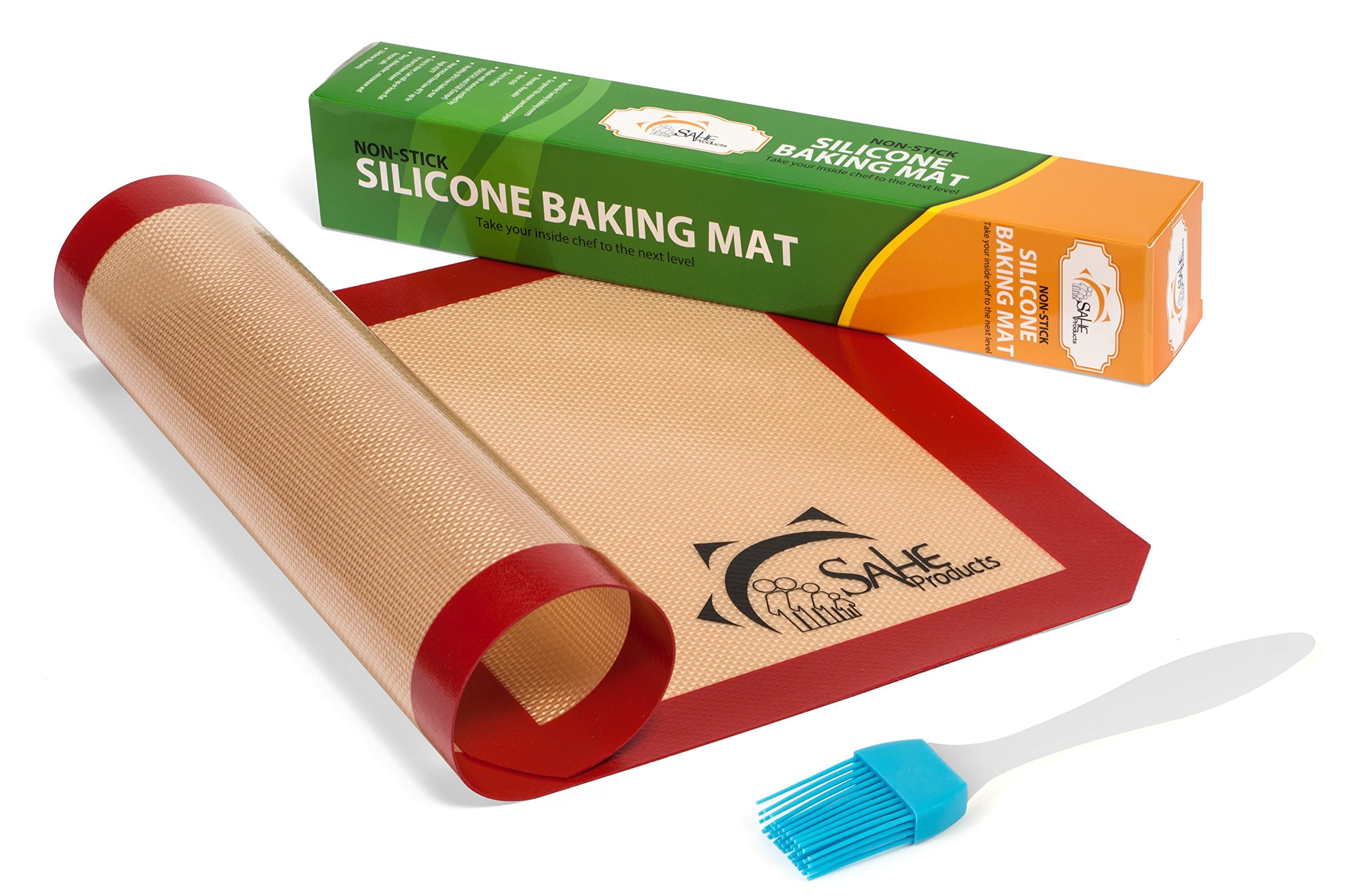 SAHE Premium Professional Food Grade Quality NonStick Silicone Baking Mat & Mats Sheets Supplies bakeware (2) Pk Fits Standard Half Size for daily Use/Bake Cookies and Pizza Baker's gift (Red)