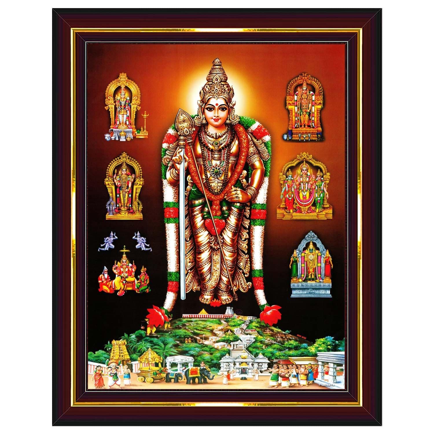 Pavan Photo Laminations Tiruchendur Murugan Lord Subramanya Swamy Wall Painting Framed Home Decor (Wood,Acrylic,Brown,Small Size,6x8 Inch) B1049S