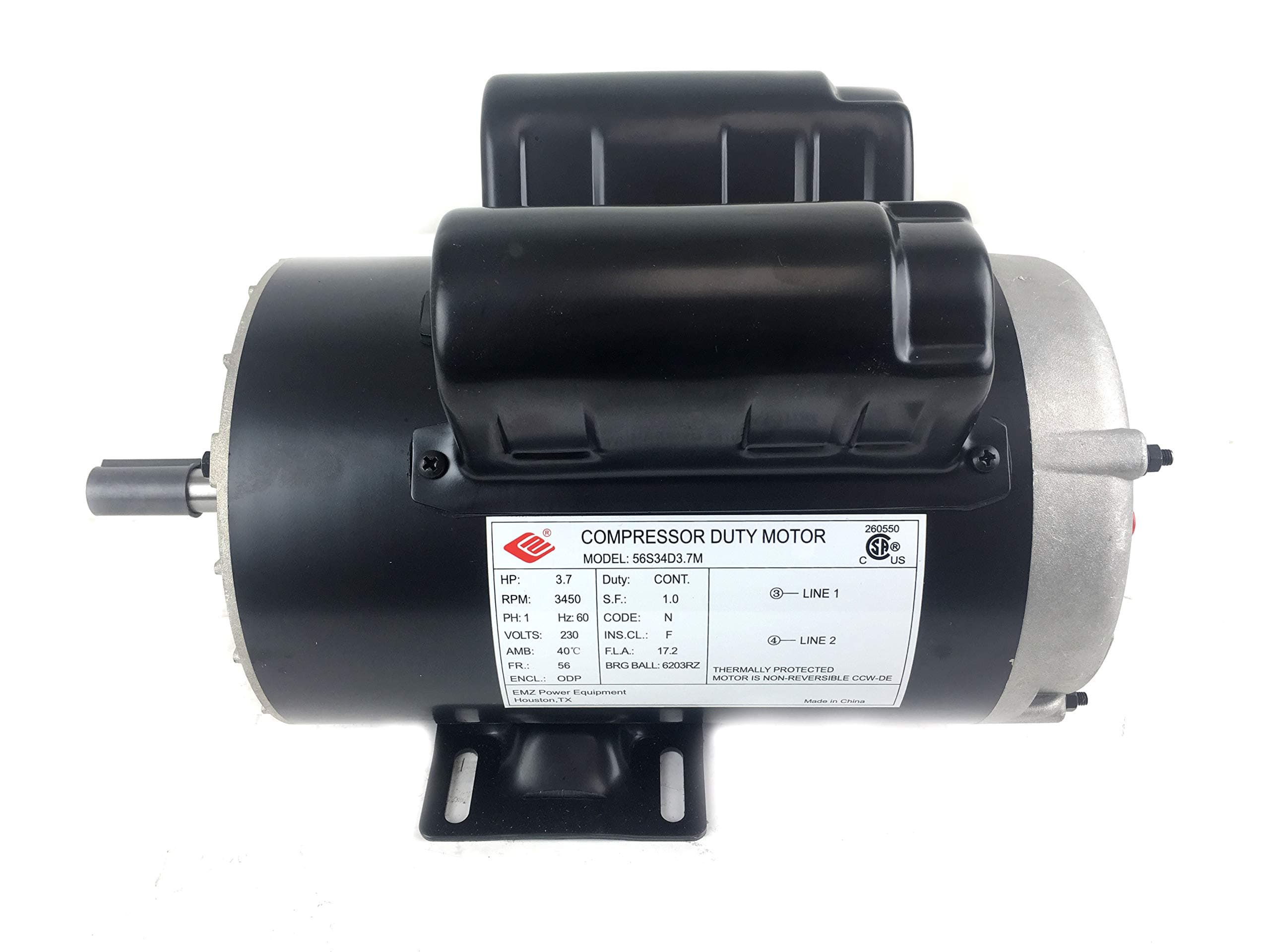 3.7 HP 3450 RPM, 56 Frame, 230V, 17.2Amp, 5/8" Shaft, Single Phase NEMA Air Compressor Motor - EM-04