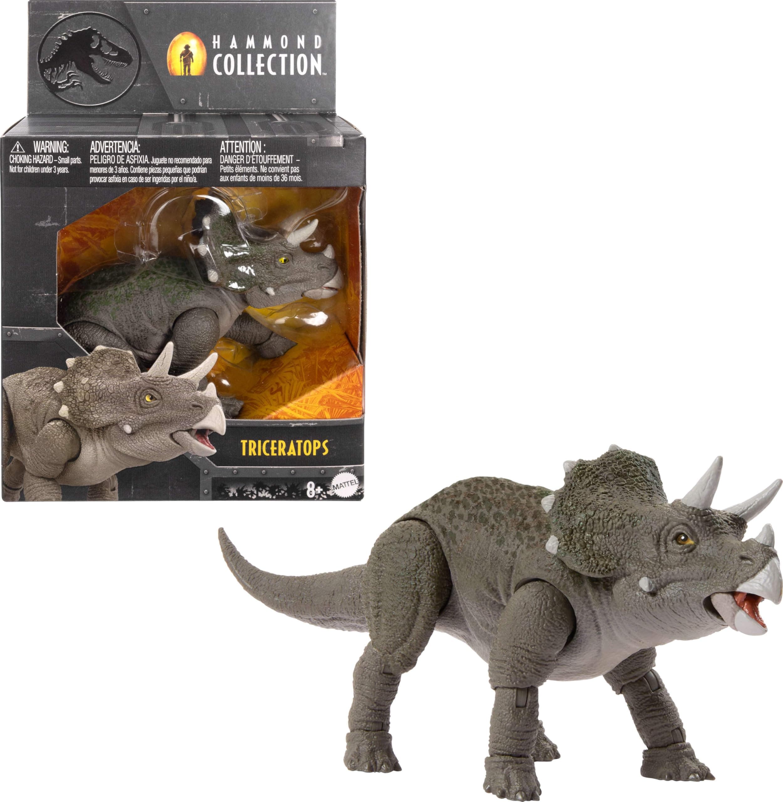 Jurassic World Hammond Collection Dinosaur Action Figure Toy, Young Triceratops Premium Film Design with Glass Eyes and 14 Motion Points JDJ07