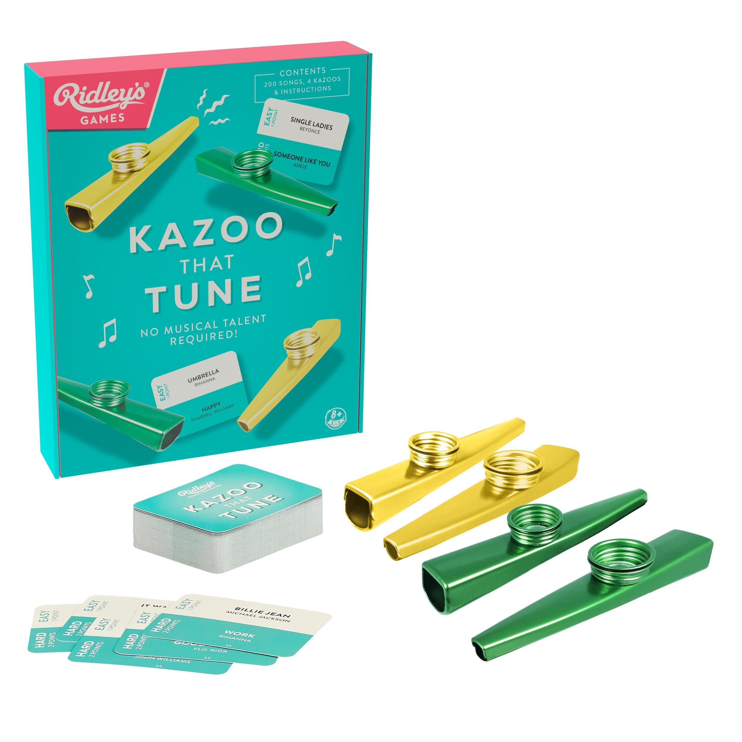 Ridley’s Kazoo That Tune Song Guessing Game – Fun Song Games for Families, Fast-Paced Game for 2-4 Players, Ages 8+ – Includes 4 Kazoos and over 200 Well-Known Tunes