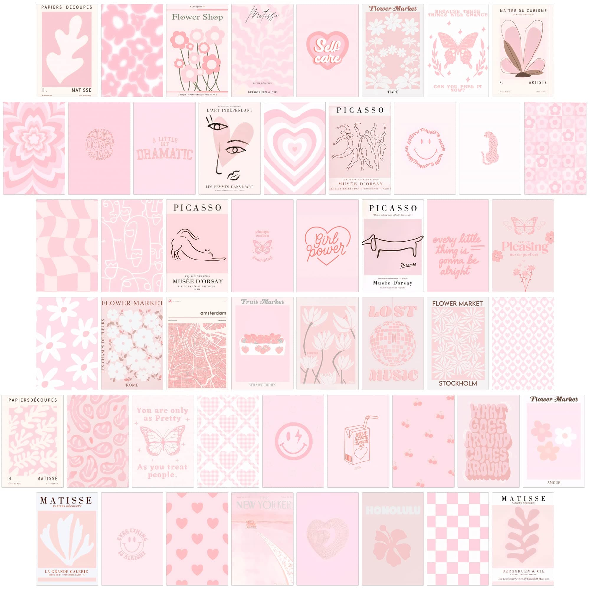 Pink Wall Collage Kit - Aesthetic Posters, Dorm Room Decor for Teen Girl (50pcs 4x6 inch)