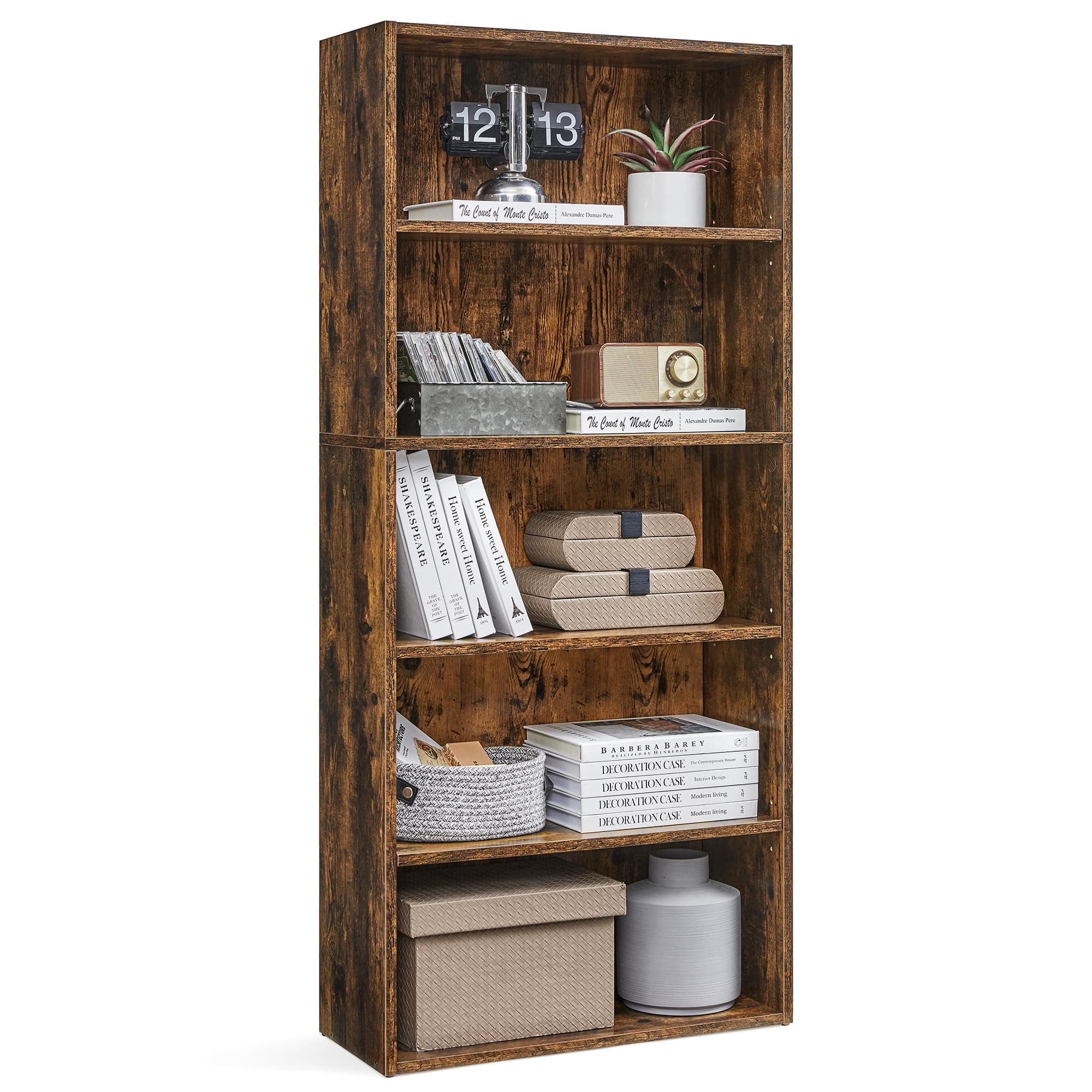VASAGLE CUSTOS Collection - Bookshelf, 5-Tier Bookcase, Book Shelf, Open Storage Shelf, 9.4 x 23.6 x 52.8 Inches, for Living Room, Home Office, Dinning Room, Rustic Brown ULBC165X01