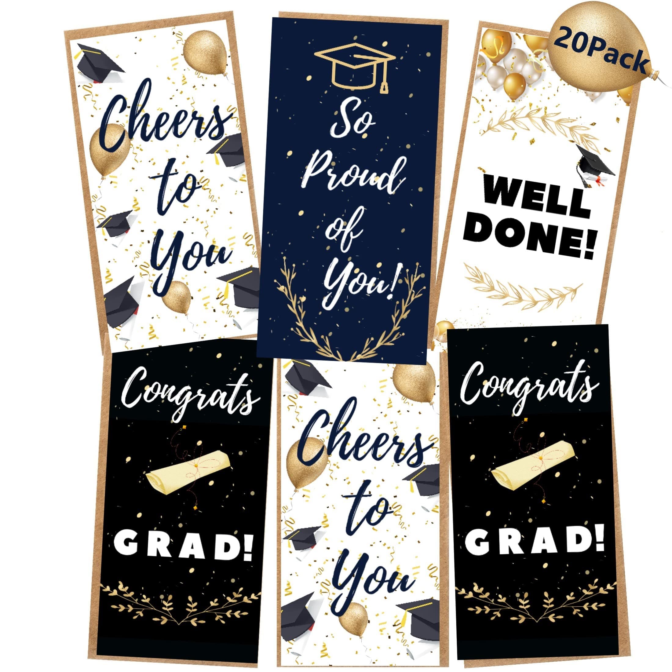 PINKEESEA 20 Pack Graduation Cards with Kraft Envelopes with Stickers 2025 Graduation Greeting Cards