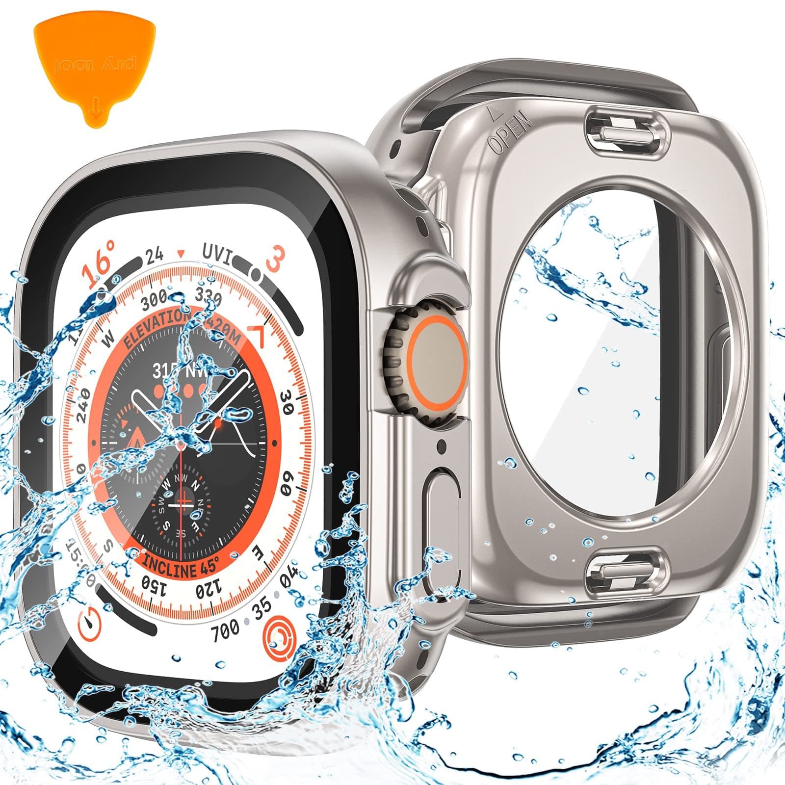Goton 2 in 1 Waterproof Case for Apple Watch Ultra 3/2/1 Screen Protector 49mm, 360 Protective Glass Face Cover Hard PC Bumper + Back Frame for iWatch Ultra Accessories 49 mm, Clear