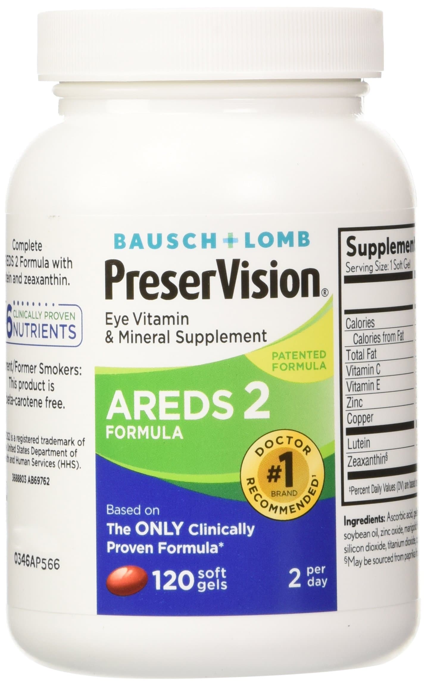 Preservision Areds 2 Vitamin & Mineral Supplement 120 Count Soft Gels (Pack of 2)