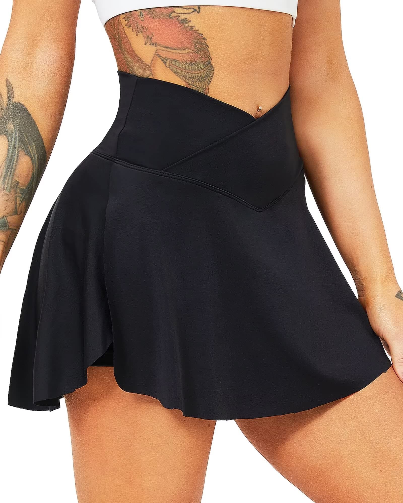 Women's Tennis Skirt with Shorts Pockets High Waisted Crossover Pleated Workout Athletic Golf Skorts Skirts