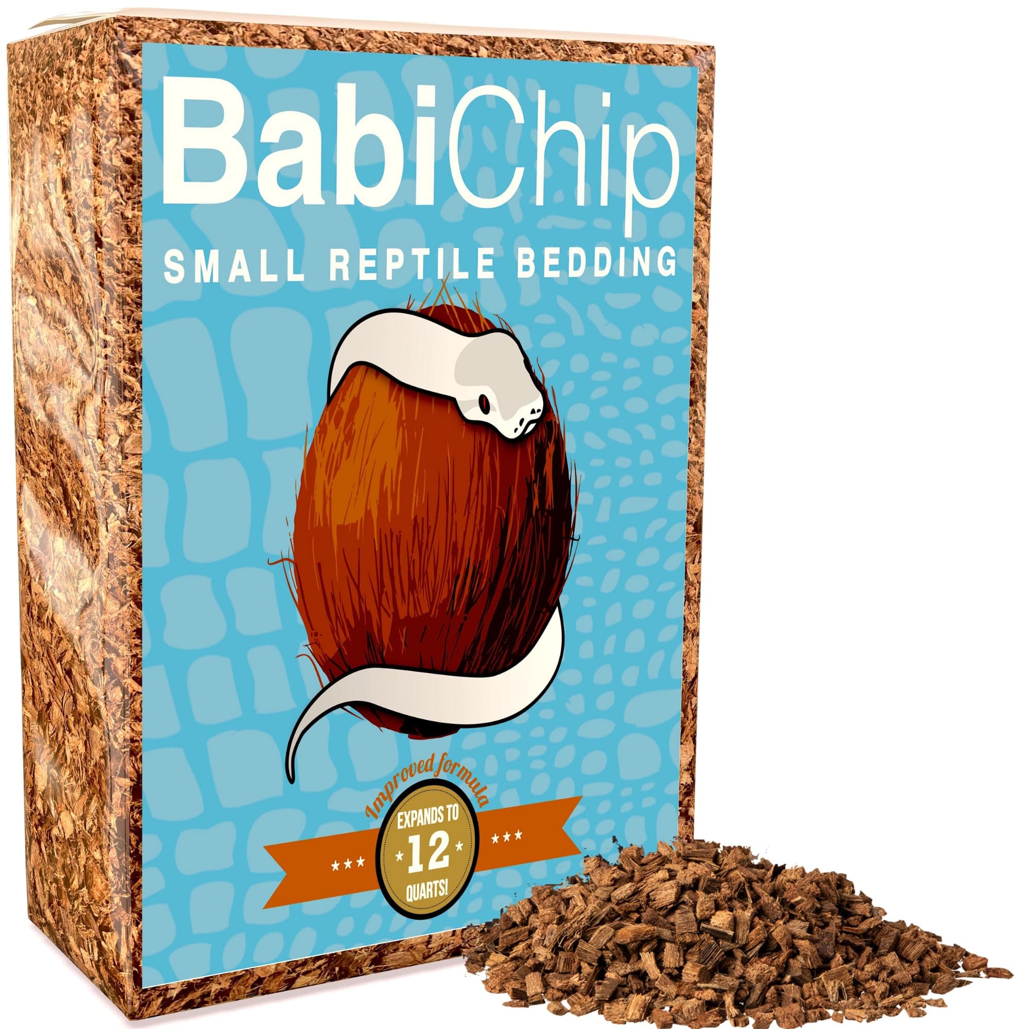 Reptichip Premium Coconut Substrate BabiChip Chip for Reptiles 12 Quart Loose Small Sized Coco Husk Chip Bedding for Ball Pythons, Other Snakes, Tortoises, Geckos, Frogs, or Lizard Terrarium Tanks