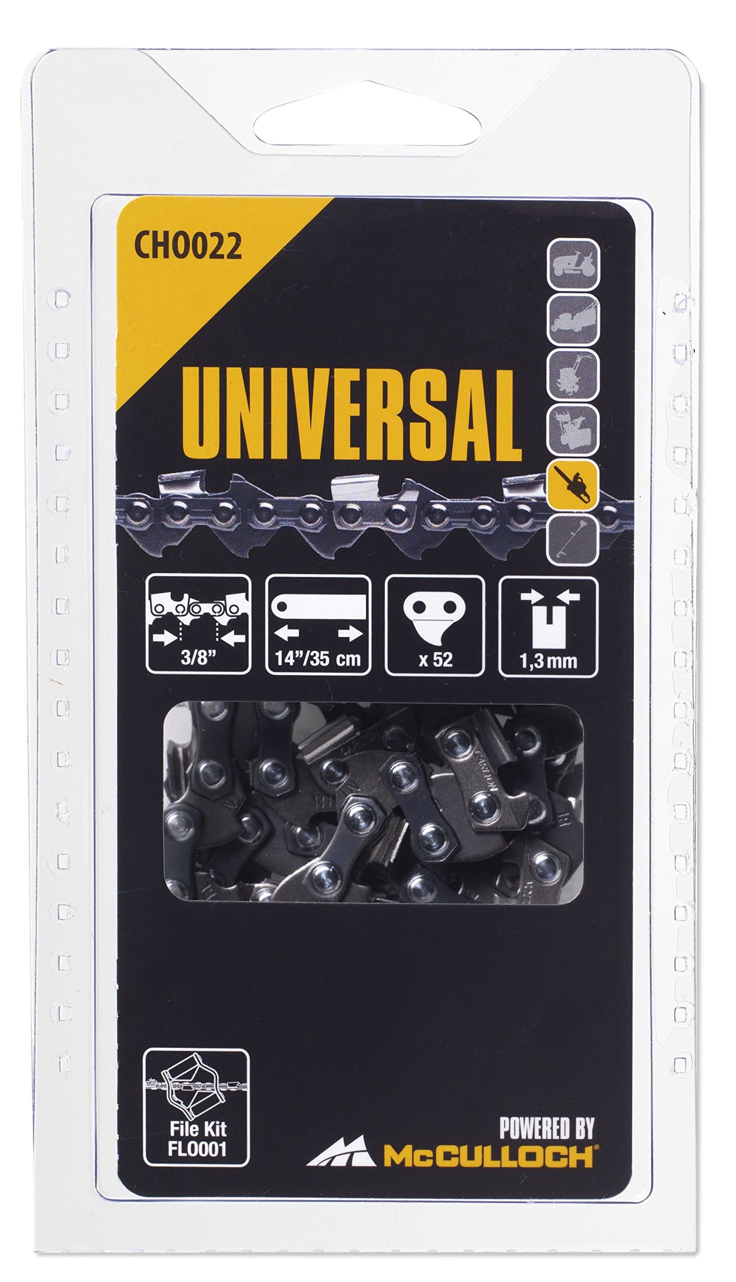 UNIVERSAL CHO022 Chainsaw Chain, 14 Inch/35 cm, 52 Links, 3/8 Inch Low Profile Semi Chisel, 1.3 mm, Metal