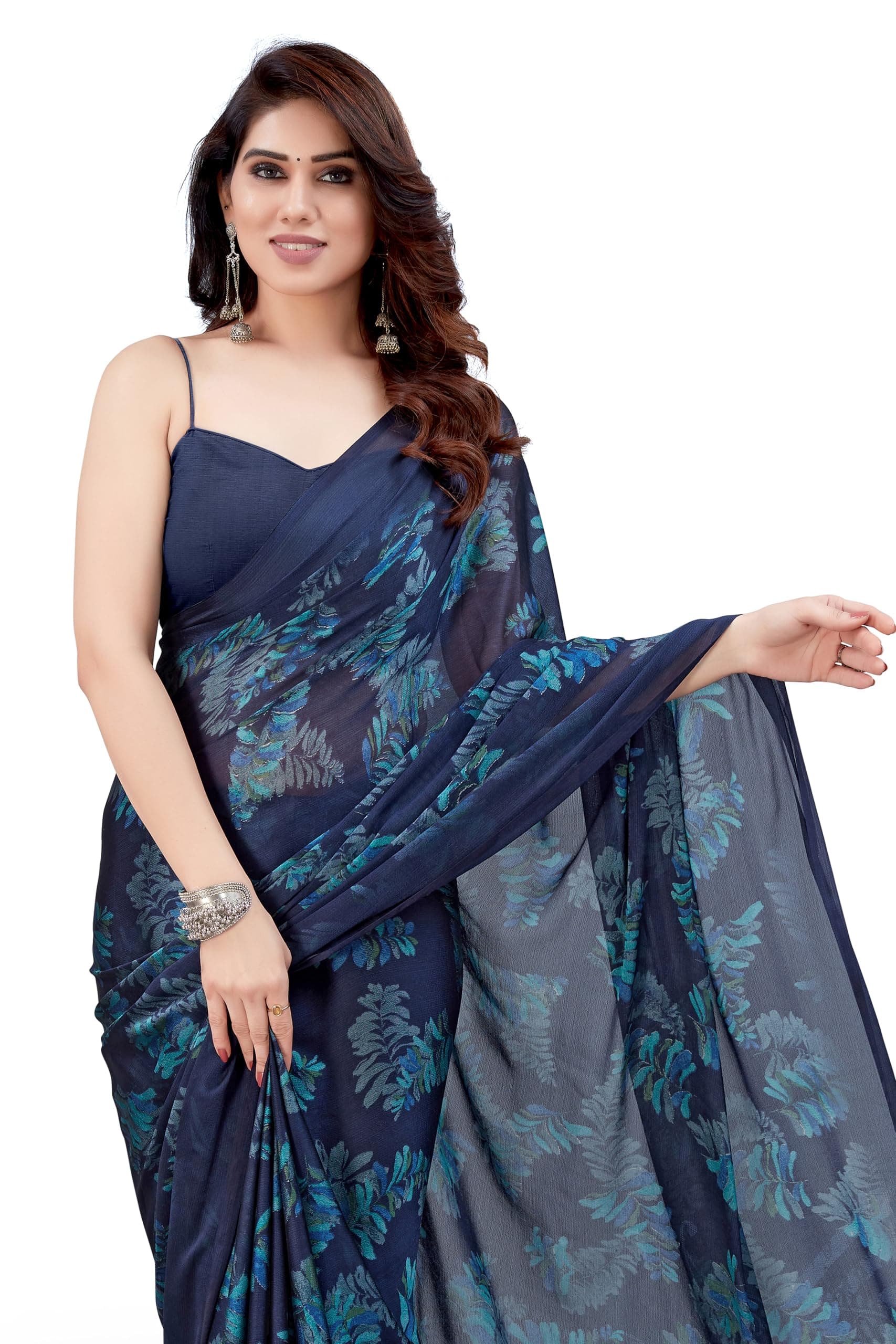 MIRCHI FASHION Women's Stylish Chiffon Block Print Saree with Blouse Piece