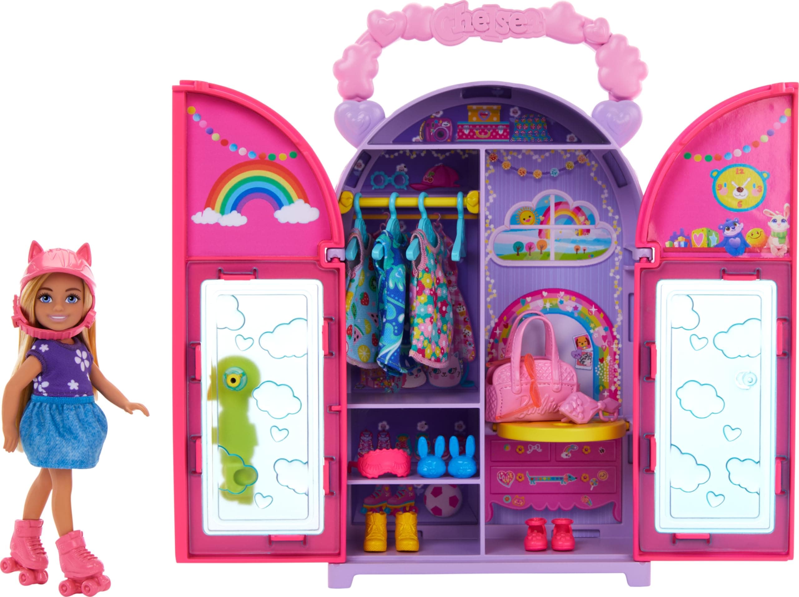 Chelsea Doll & Closet Toy Playset with 15 Pieces Clothes & Accessories Included, Foldable Set for On-The-Go Play & Storage