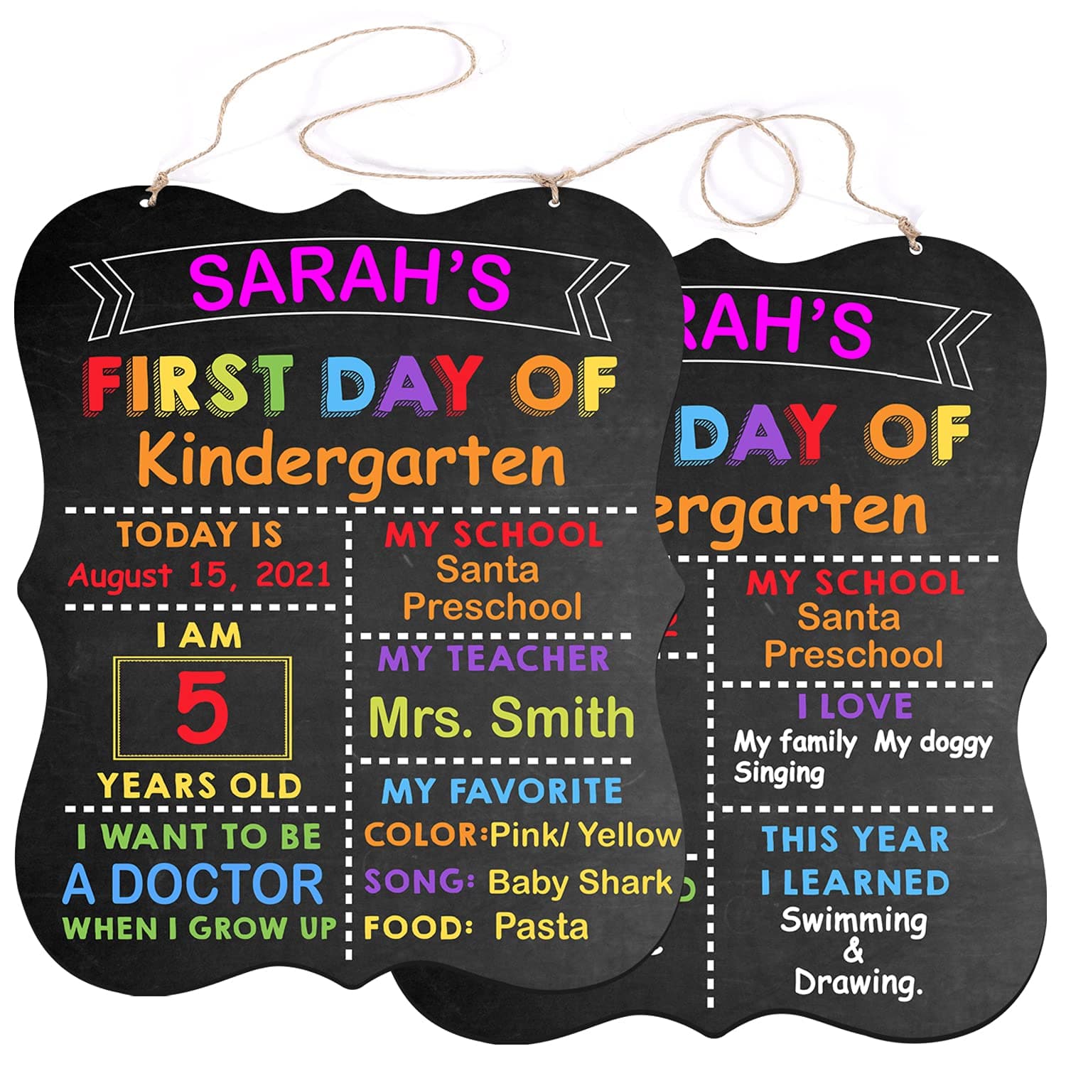 First & Last Day School Board Sign - 10’’ x 12’’ First Day School Chalkboard - 1st Day Back to School Board Milestone Sign Photo Prop for Kids Boys Girls Frame Style