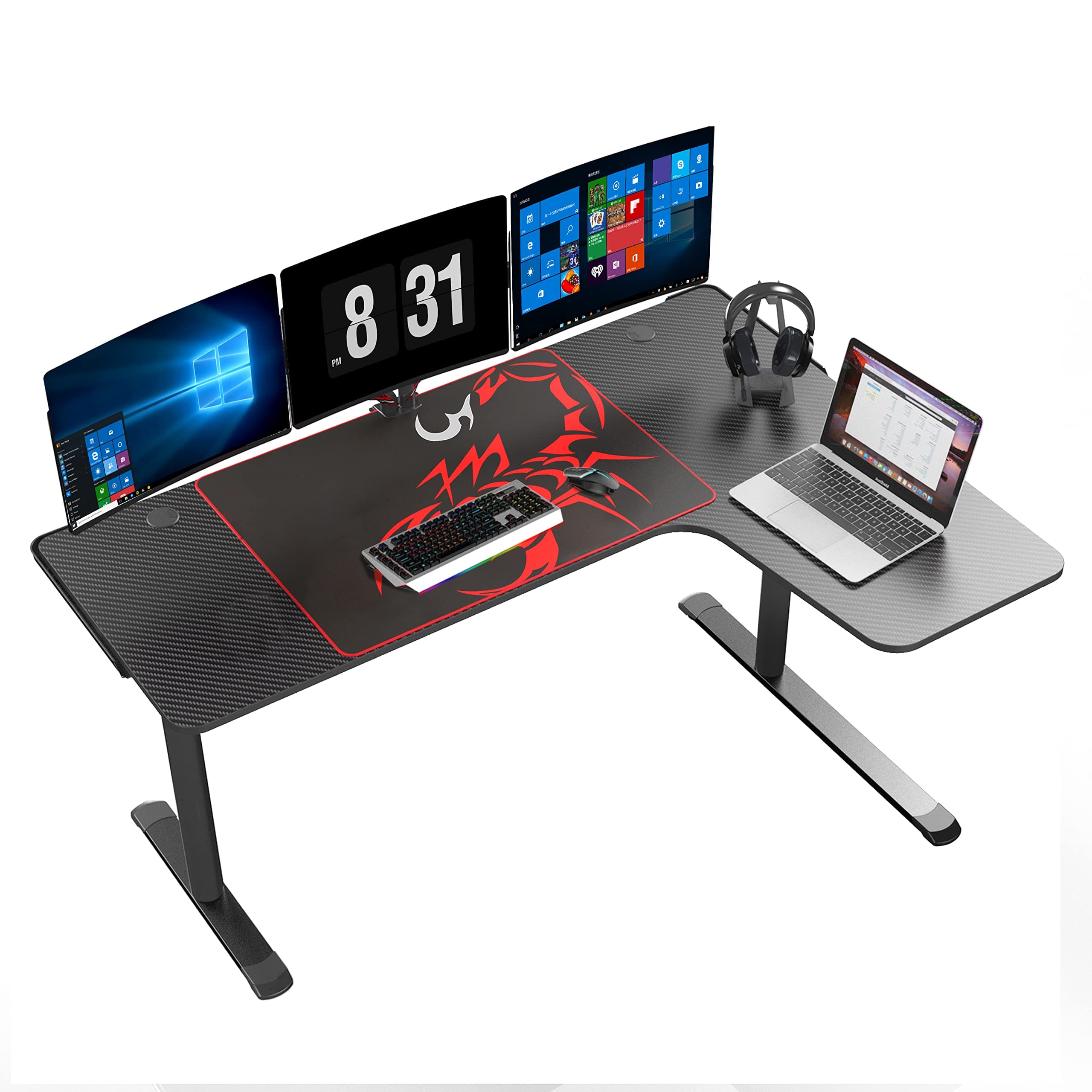 L Shaped Gaming Desk, 60 Inch L60 Home Office Corner PC Computer Gamer Table Large Writing Workstation Gifts w Mouse Pad Cable Management, Space Saving, Easy to Assemble, Right Black