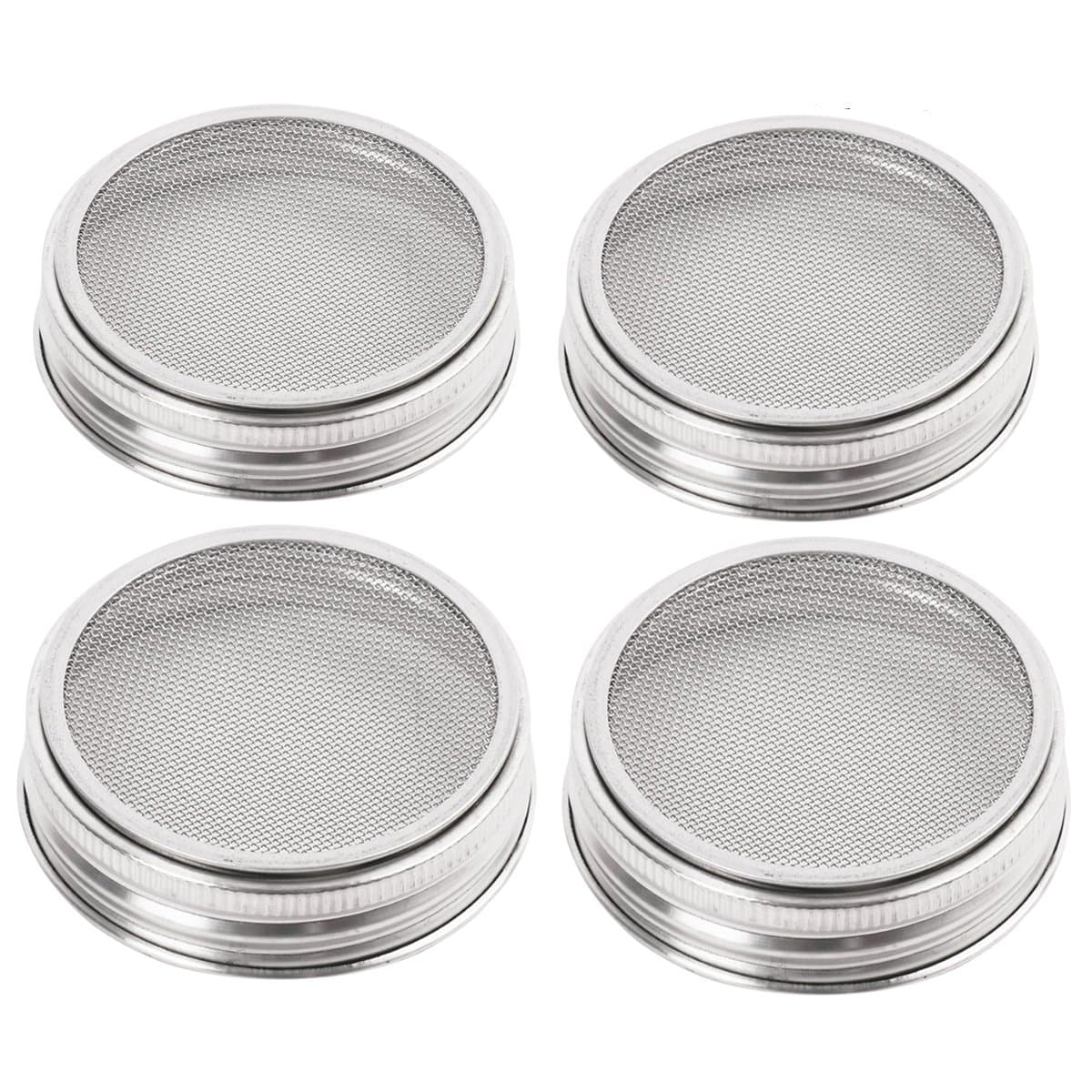4 Pack Stainless Steel Sprouting Lids - 2 in 1 Superb Ventilation Stainless Steel Mesh Jar Sprouting Lid Kit for Wide Mouth Mason Jars Canning Jars for Making Organic Sprout Seeds in House/Kitchen