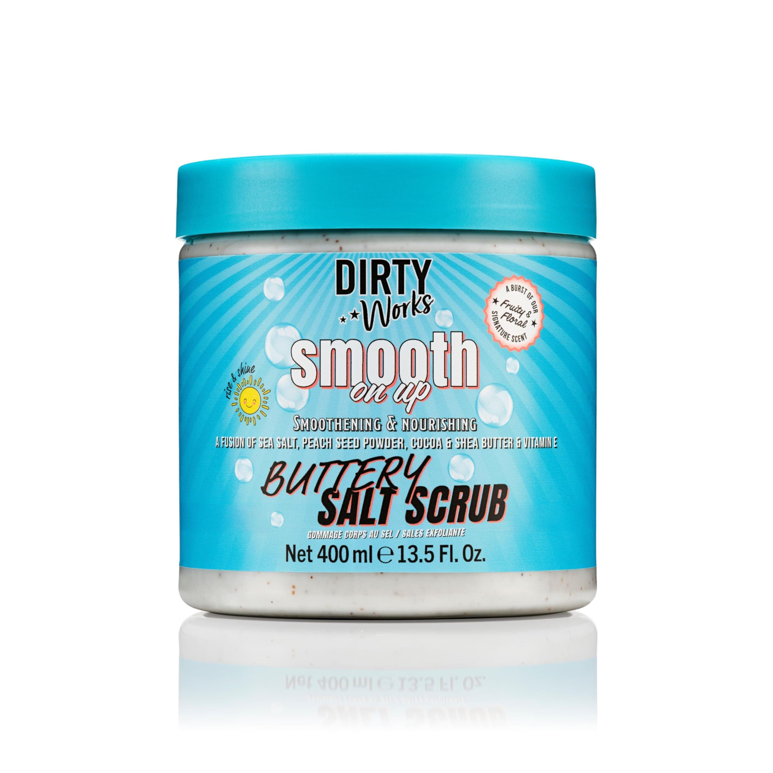 Dirty Works Body Scrub | Smooth On Up Buttery Salt Scrub | Natural Sea Salt Skin Exfoliant with Vitamin E 400ml