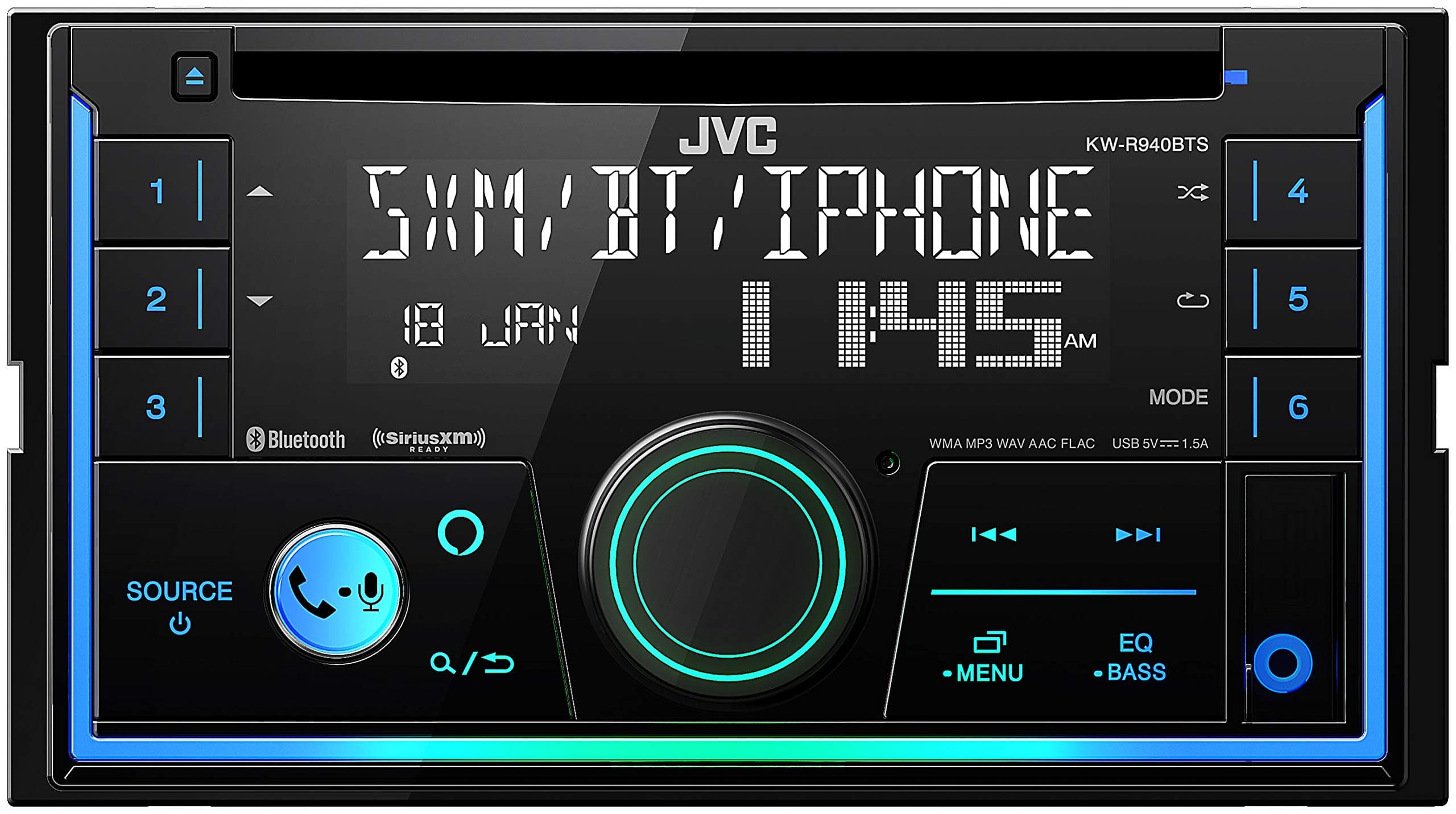 JVC KW-R940BTS Bluetooth Car Stereo Receiver with USB Port โ LCD Display - AM/FM Radio - MP3 Player - Double DIN โ 13-Band EQ (Black)