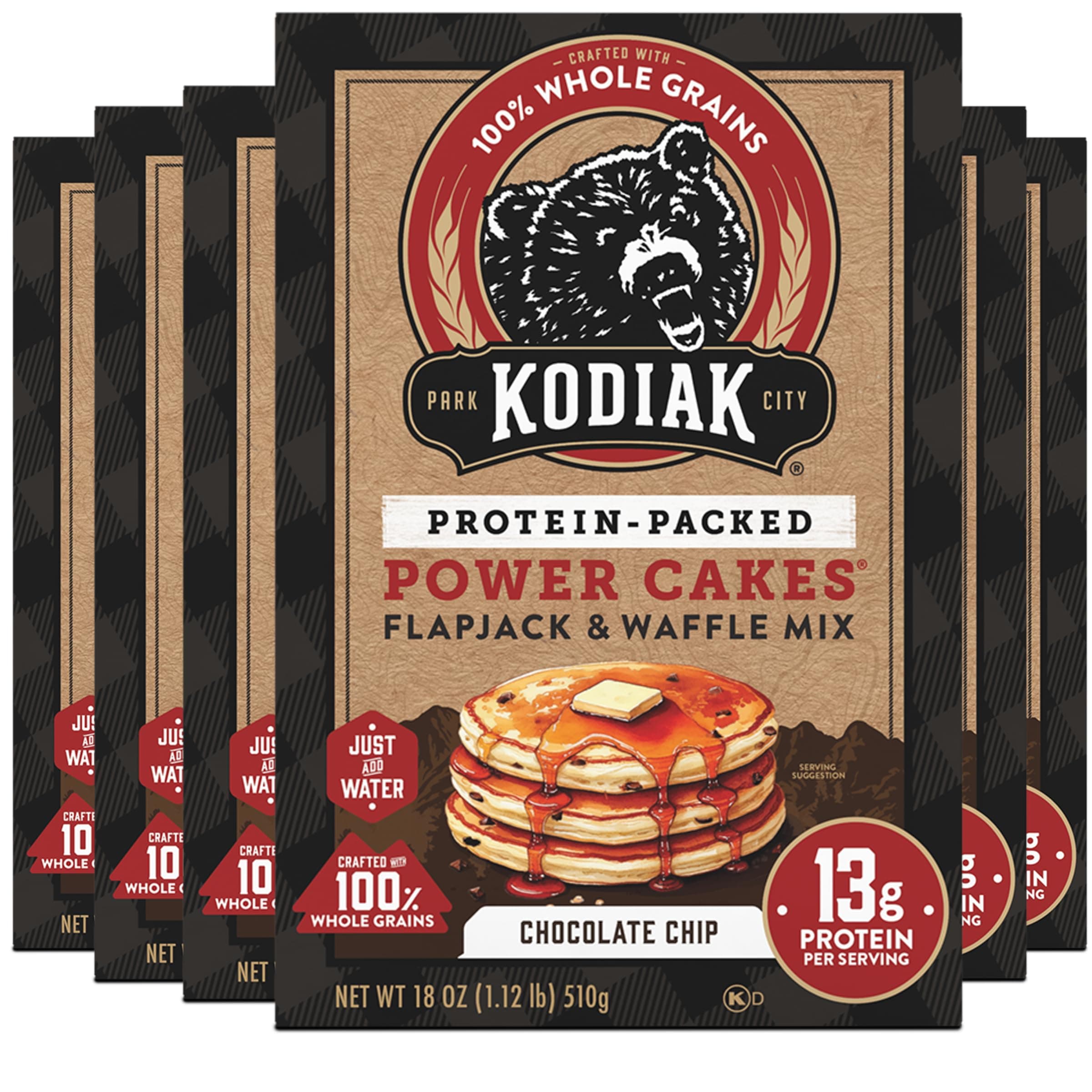 Kodiak Cakes Power Cakes, Pancake & Waffle Mix, Chocolate Chip, High Protein,100% Whole Grains (Pack of 6)
