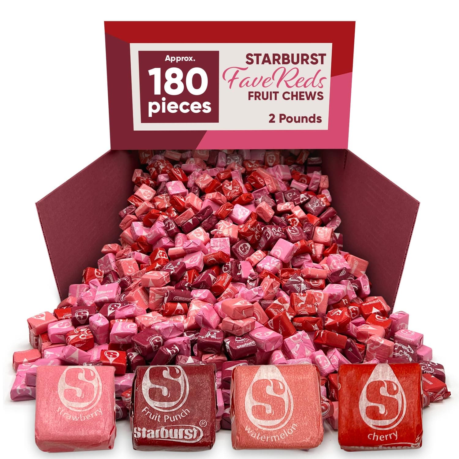 Strburst Favereds Fruit Chews 2 Pounds of Approx 180 Individually Wrapped Chewy Candy Pieces - Bulk Candy Fruit Snacks Strawberry, Cherry, Fruit Punch & Watermelon Flavors, Sweet Candy Snacks For Kids