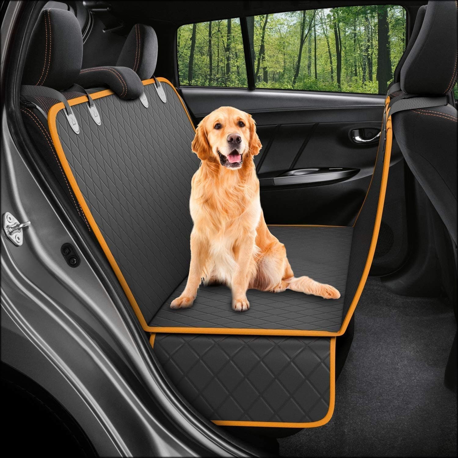 Dog Back-Seat Cover Protector Waterproof Scratchproof Nonslip Hammock for Dogs Backseat Protection Against Dirt and Pet Fur Durable Pets Seat Covers for All Cars Trucks SUVs (BlackOrange)