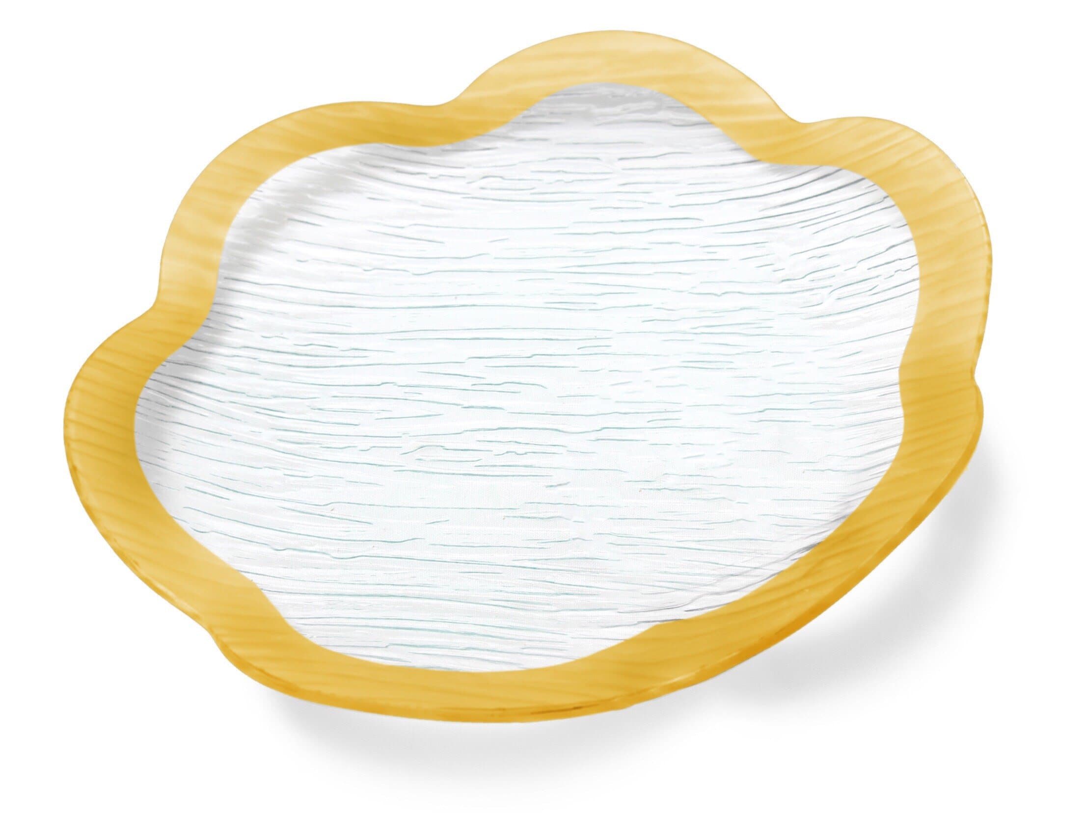 GAC Elegant 13 Inch Scalloped Tempered Glass Round Serving Platter Unbreakable – Chip Resistant – Oven/Microwave Safe – Dishwasher Safe – Stackable Decorative Charger Plate, Glass Serving Tray