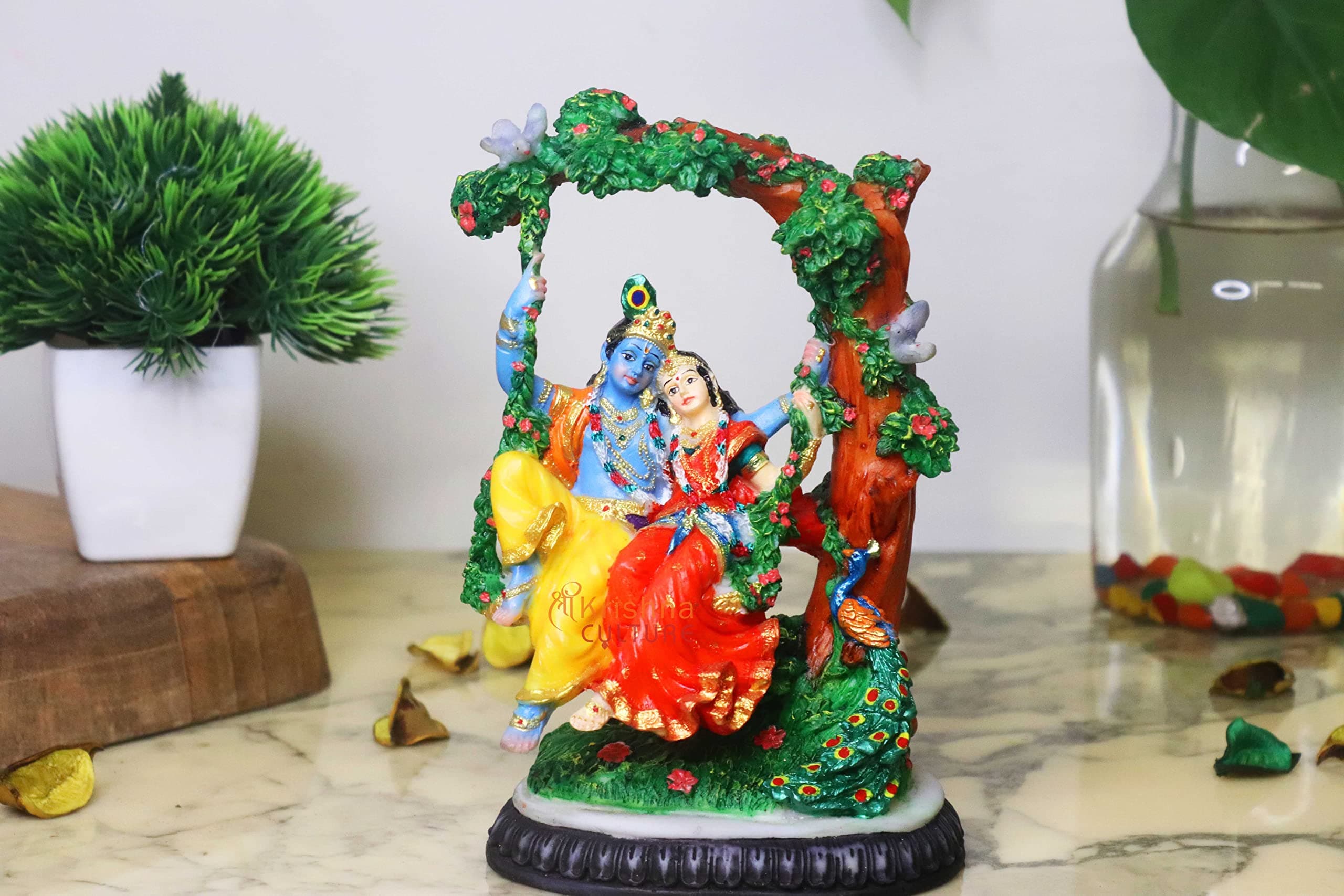 Sri Krishna CultureLarge Radha Krishna Murti On Swing (7 Inches) - Showpieces for Home