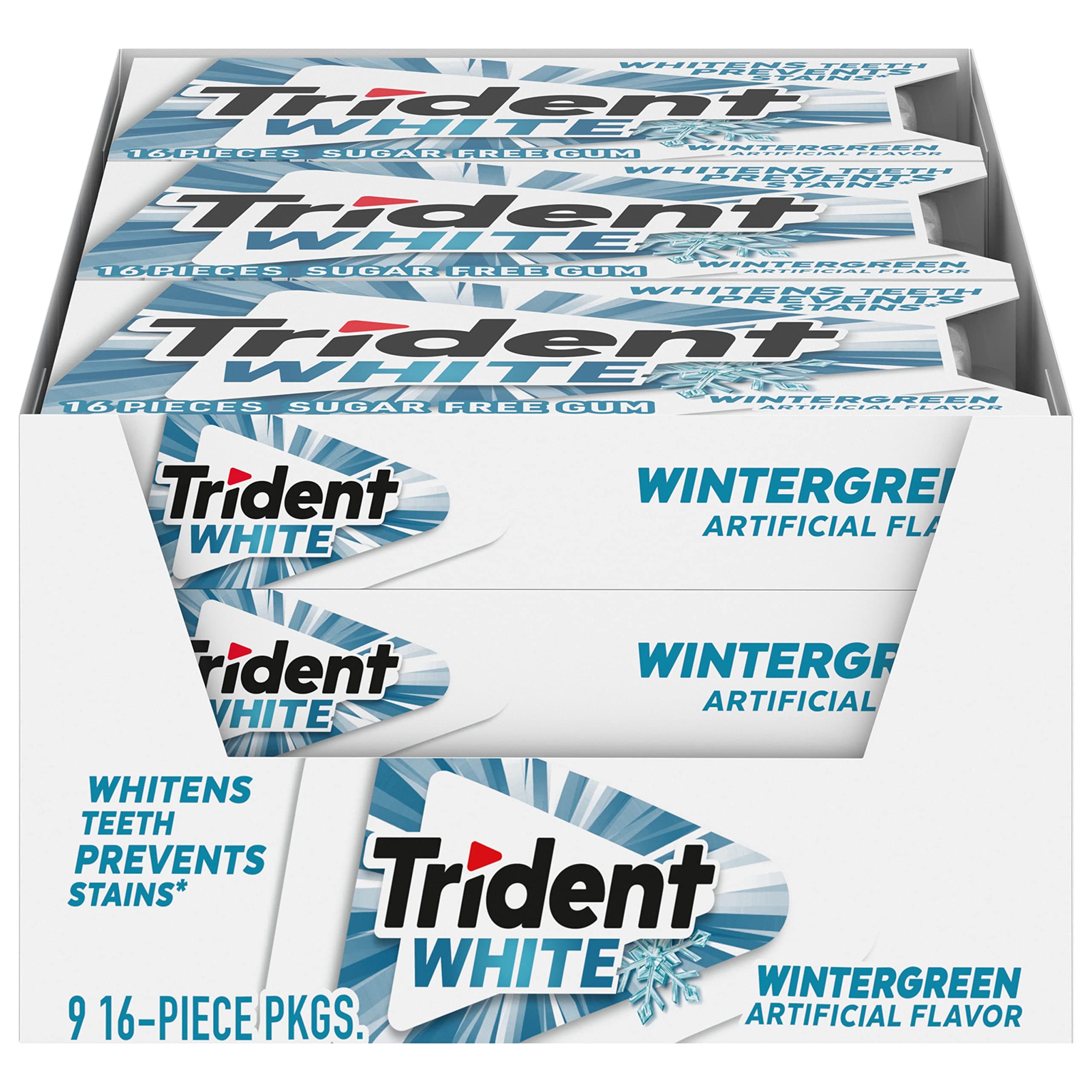 White Wintergreen Sugar-Free Chewing Gum, 9 Packs of 16 Pieces (144 Total Pieces)