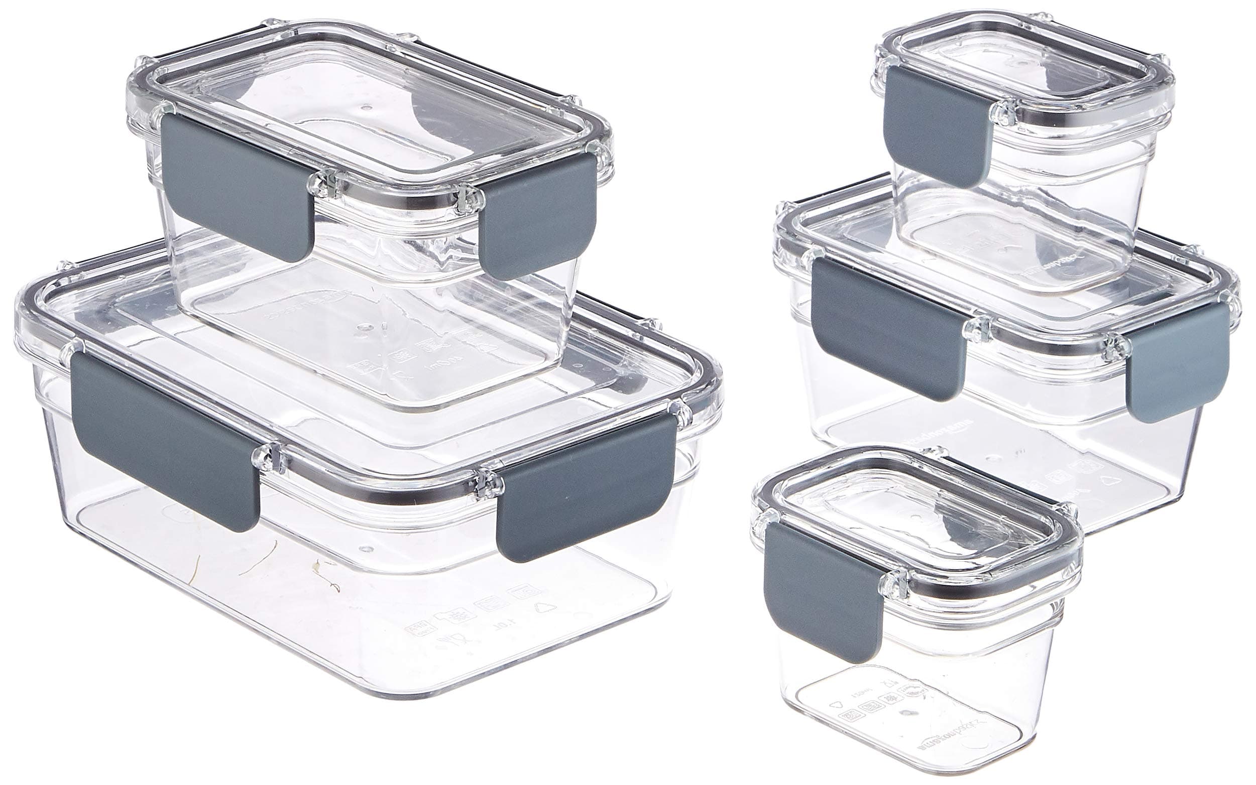 Amazon Basics Tritan Plastic Food Storage Containers - Tritan Plastic Locking, Air Tight, 10 Pieces, Clear
