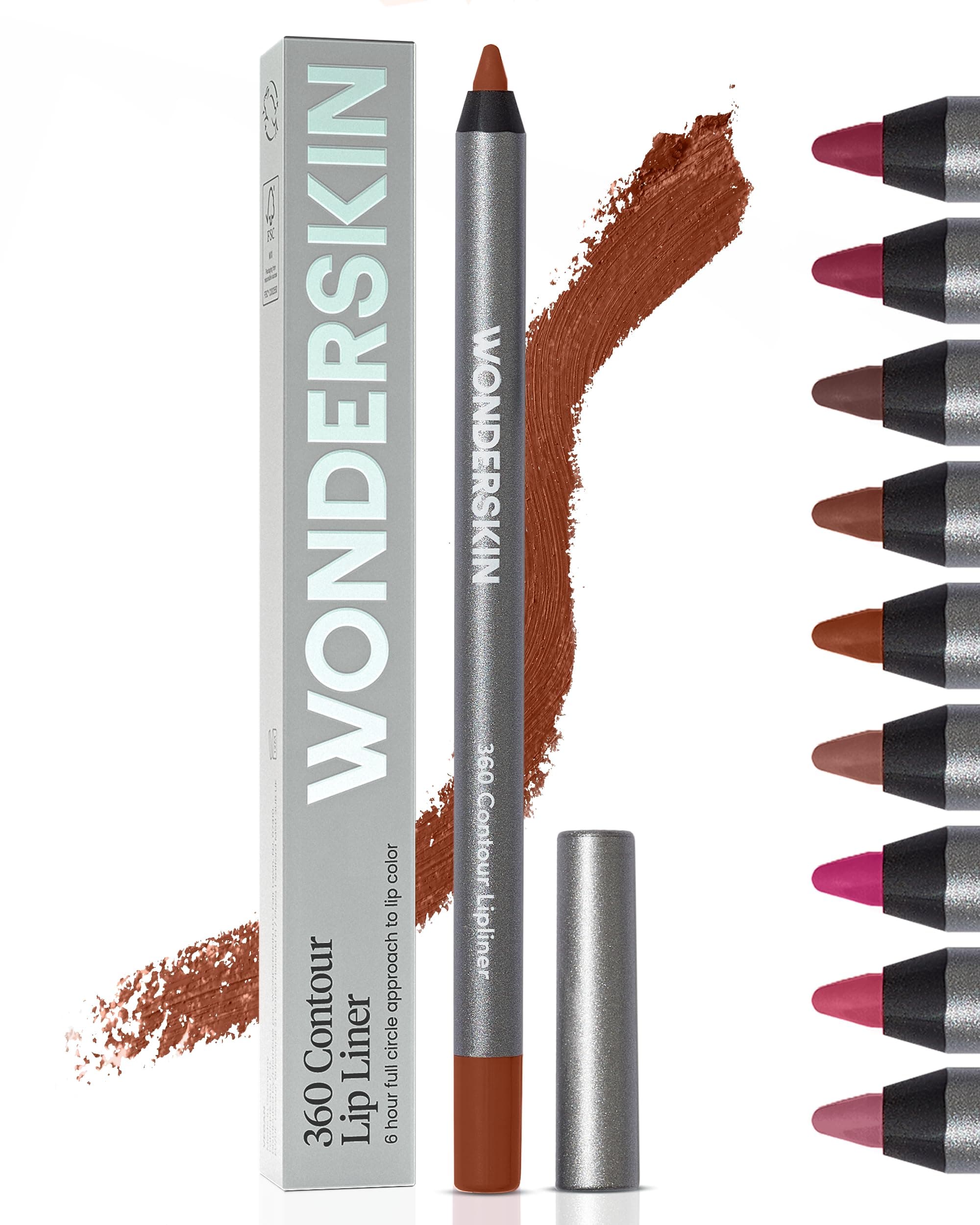 Wonderskin Lipliner Pencil - 360 Contour Lipliner, Long Lasting, Sharpenable, Waterproof and Transfer-Proof Brown Lip Liner Pencil (Nutmeg)