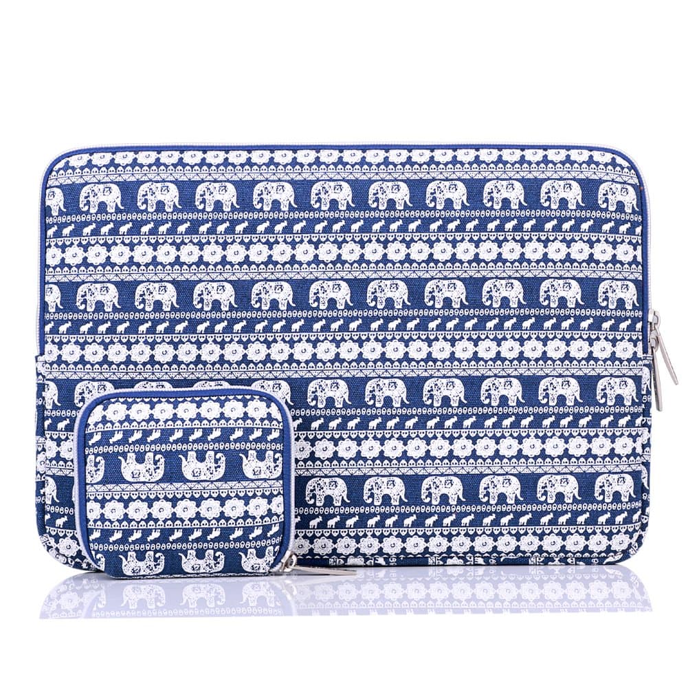 Laptop Sleeve Cover,HBBEL Elephant Blue Bohemian Style Canvas Fabric Sleeve Case bag for 12.9 ipad Pro/13-13.3 inch Laptop/MacBook Pro(Air)/Notebook computer with bonus case for MacBook charger or Magic Mouse