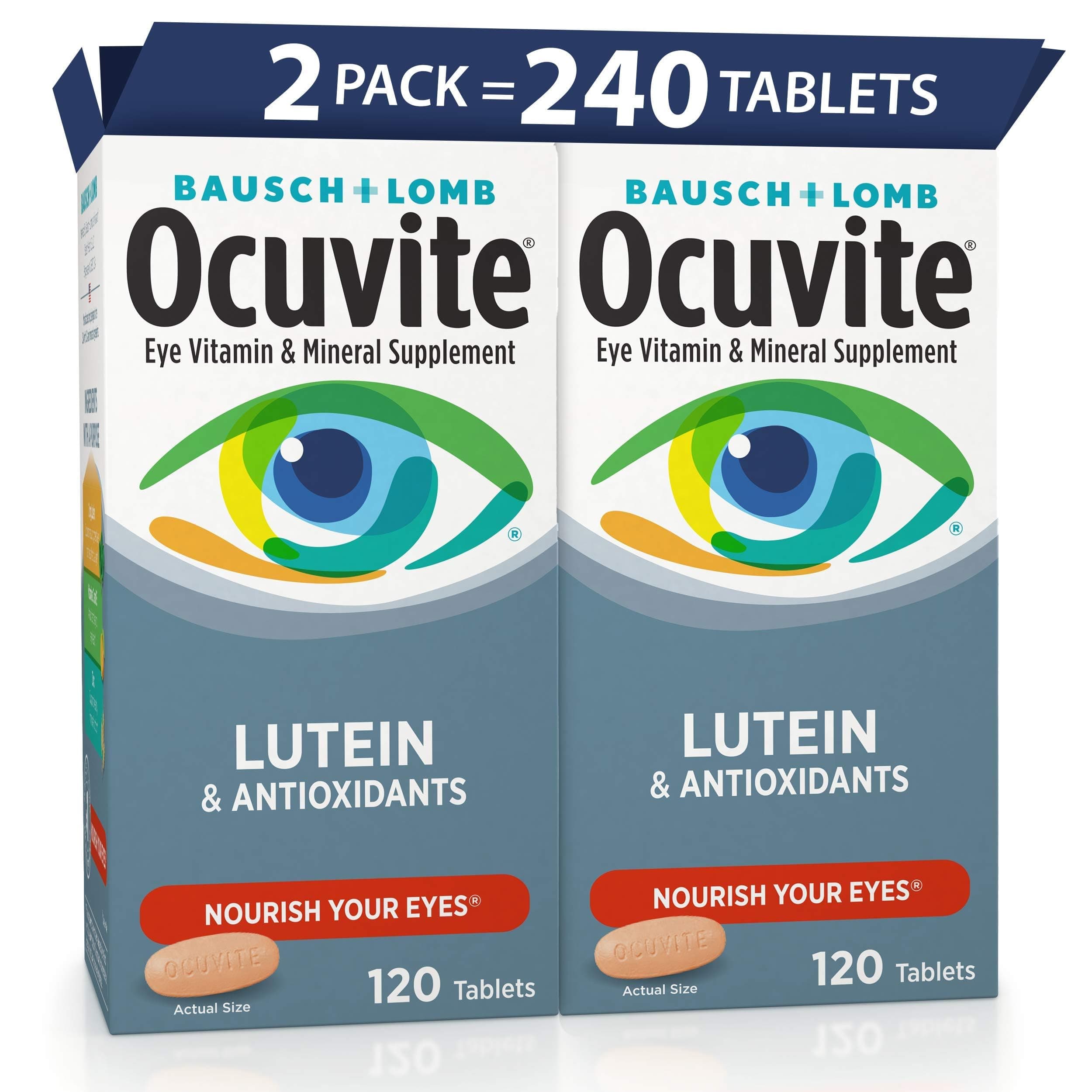 Ocuvite Eye Vitamin & Mineral Supplement, Lutein & Antioxidant Vitamins A, C, E, Zinc for Eye Health, Vitamins for Eyes, 120 Tablets (Pack of 2)