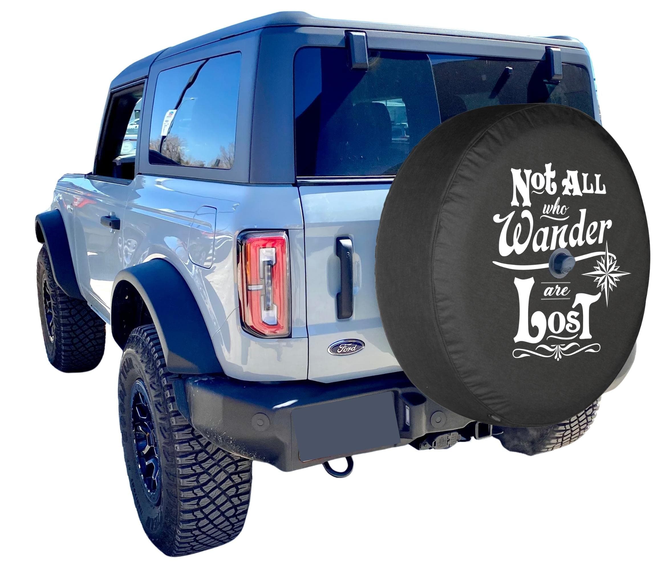 Boomerang® USA - 37" Soft Tire Cover - Not All Who Wander - Compatible with Ford Bronco (with Back-up Camera) - (2021-2024) - Raptor