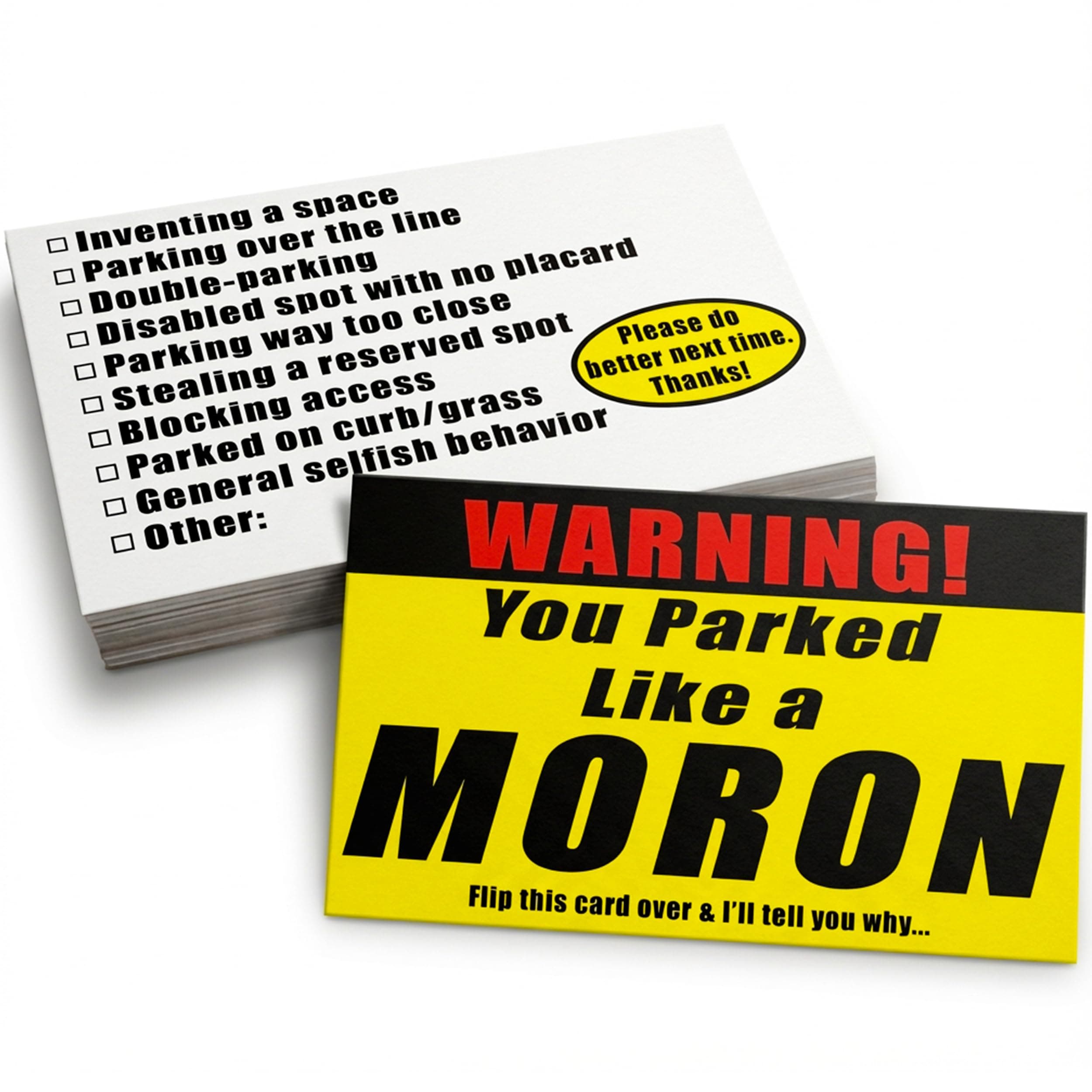 Witty Yeti Funny Bad Parking Notes – 25 Pack Novelty Prank Cards with Checklist Back – Humorous Gag Gift for Adults, Stocking Stuffer & White Elephant