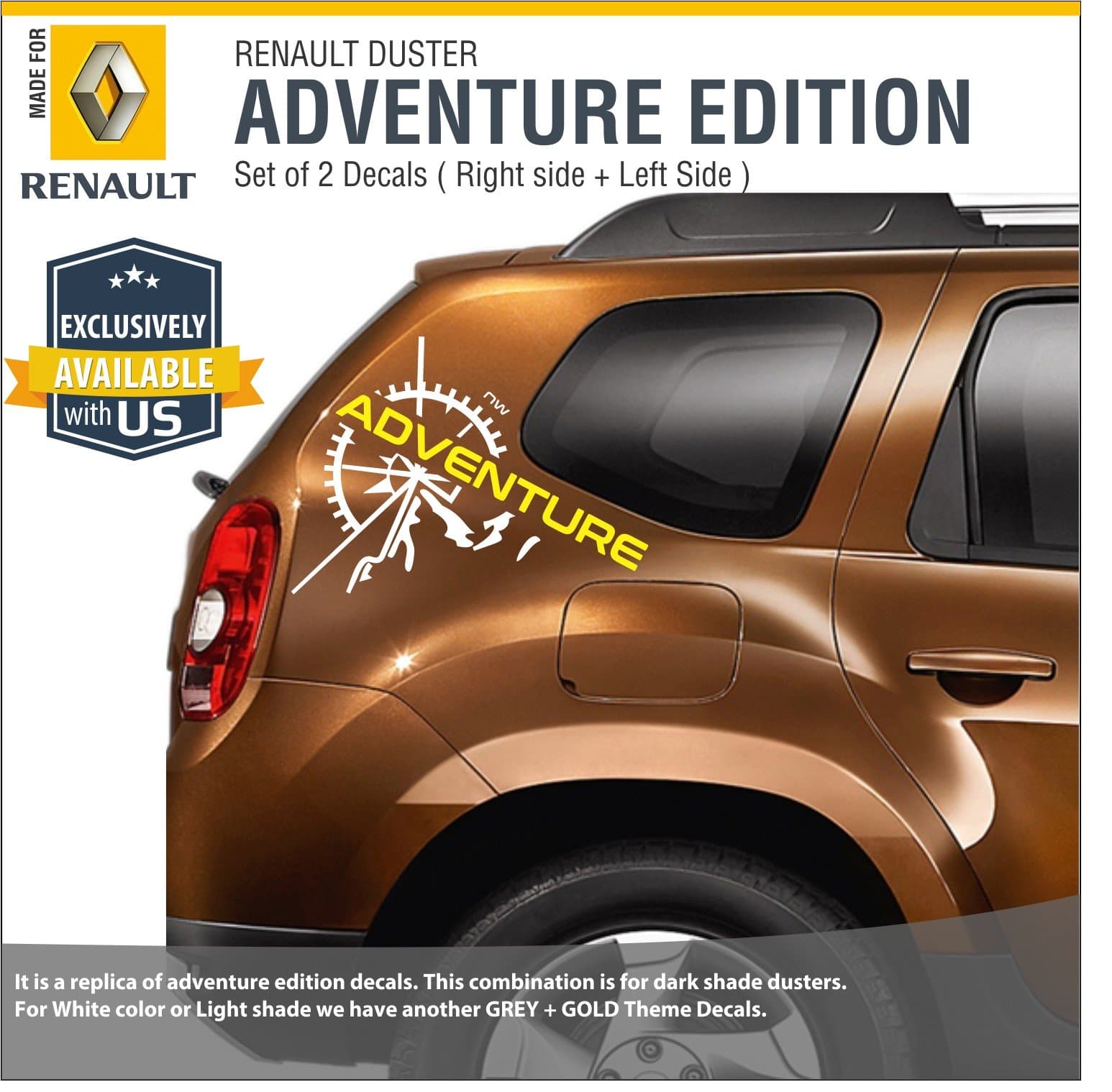 Carmetics White and Gold Adventure Edition Decal for Renault Duster (Medium)