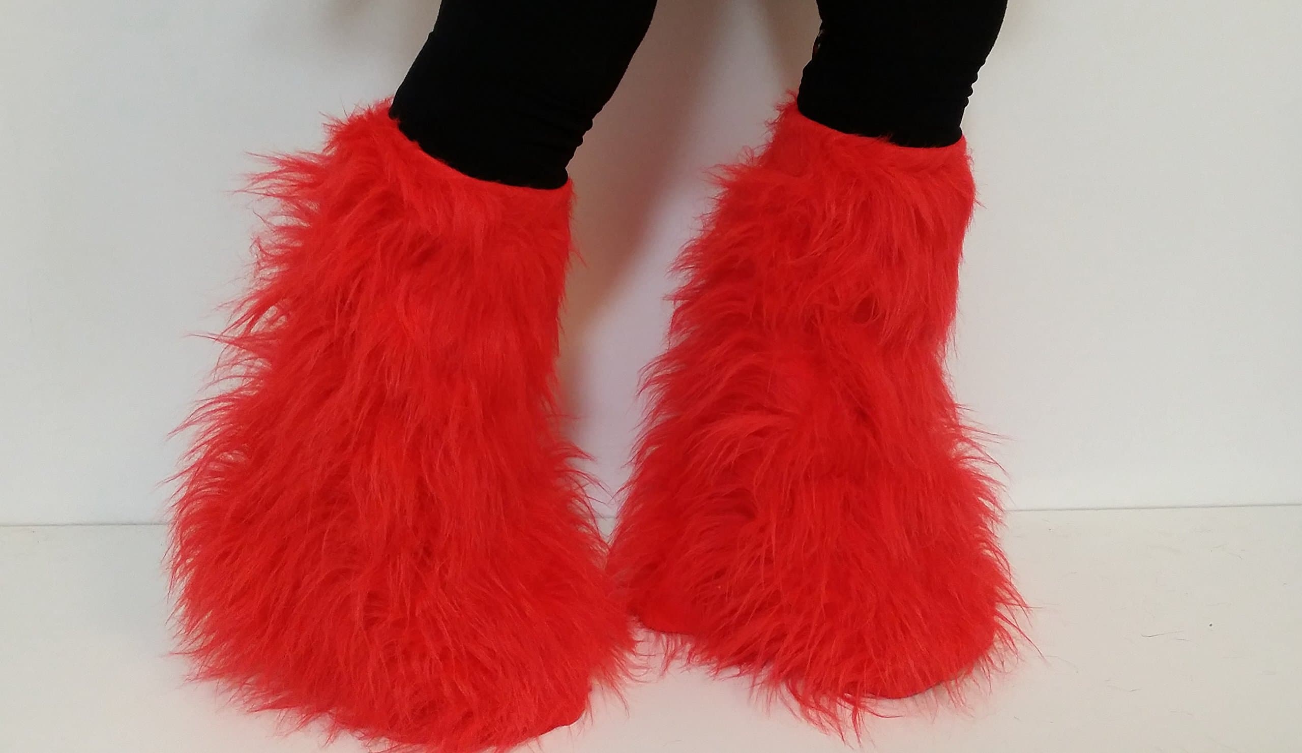 Red Fluffy Leg Warmer Boot Cover Clubbing Dance Halloween Christmas