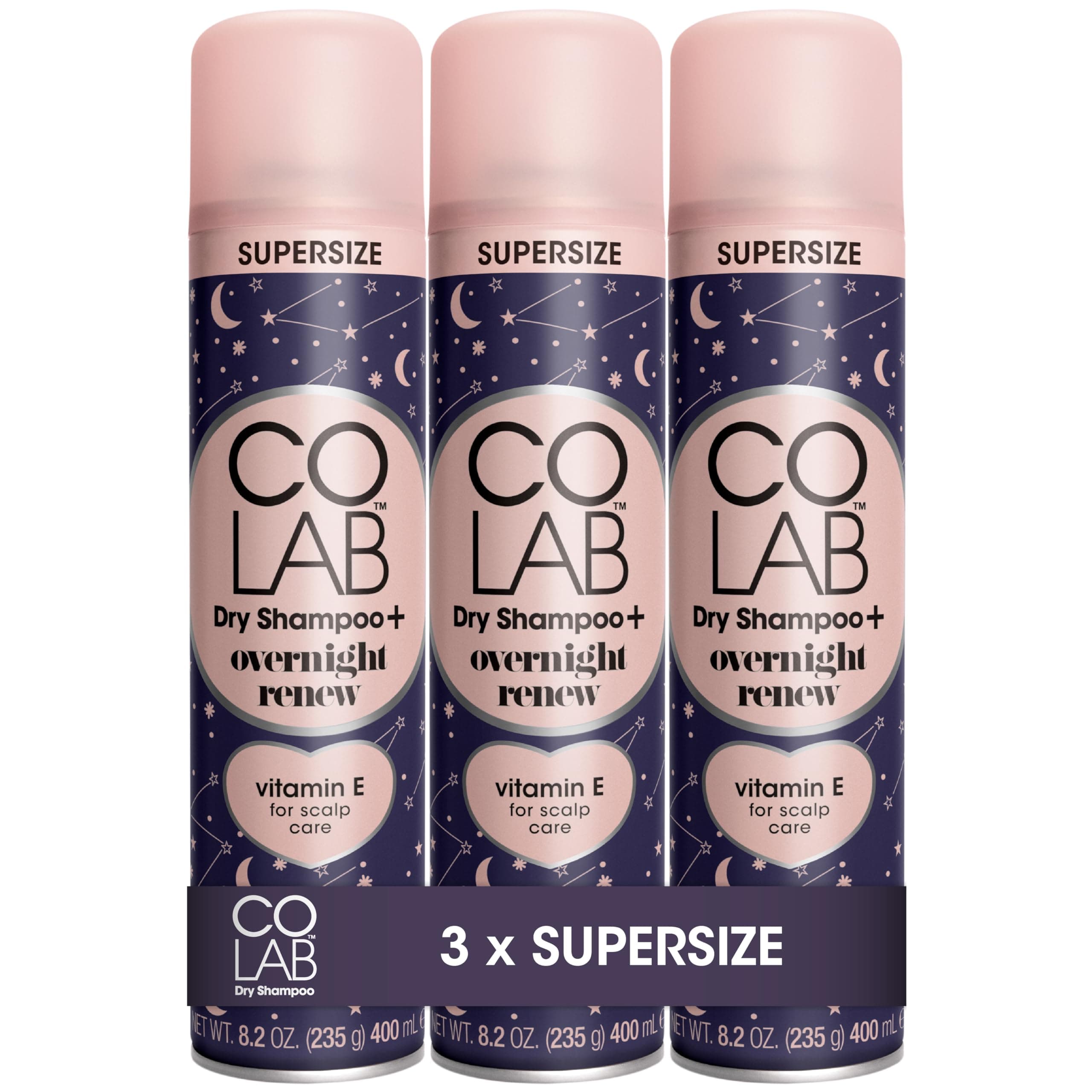 COLAB+ SUPERSIZE Dry Shampoo, Overnight Renew, 400ml, 3 Pack - Works While You Sleep, Absorbs Oil, Conditions & Cares For Scalp, Calming Scent