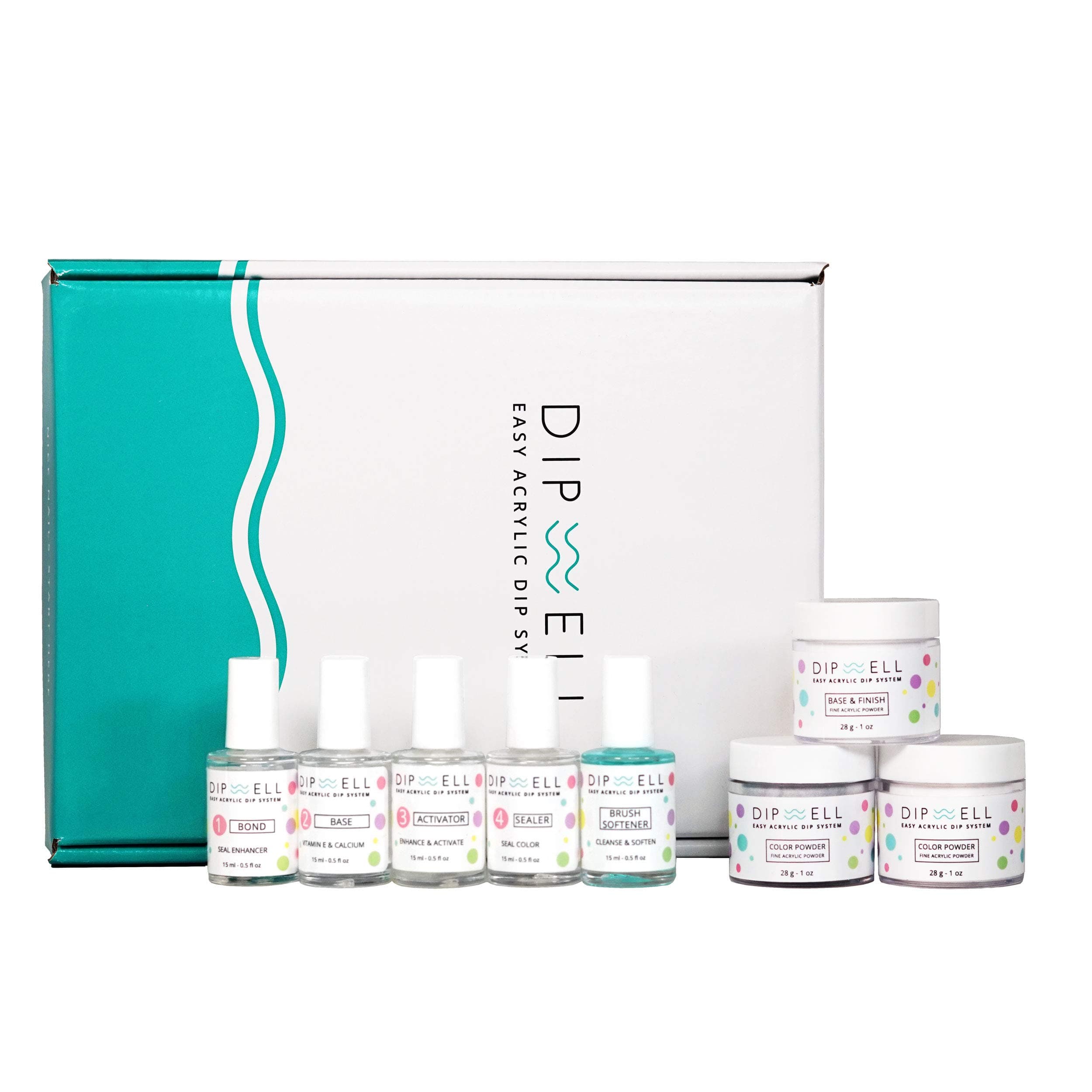 Dip Powder Nail Kit - Glitter Color Starter, Acrylic & Gel Resin Kit - Starter System (Bond, Base, Activator, Sealer, Brush Softener + 3 Powder Jars)