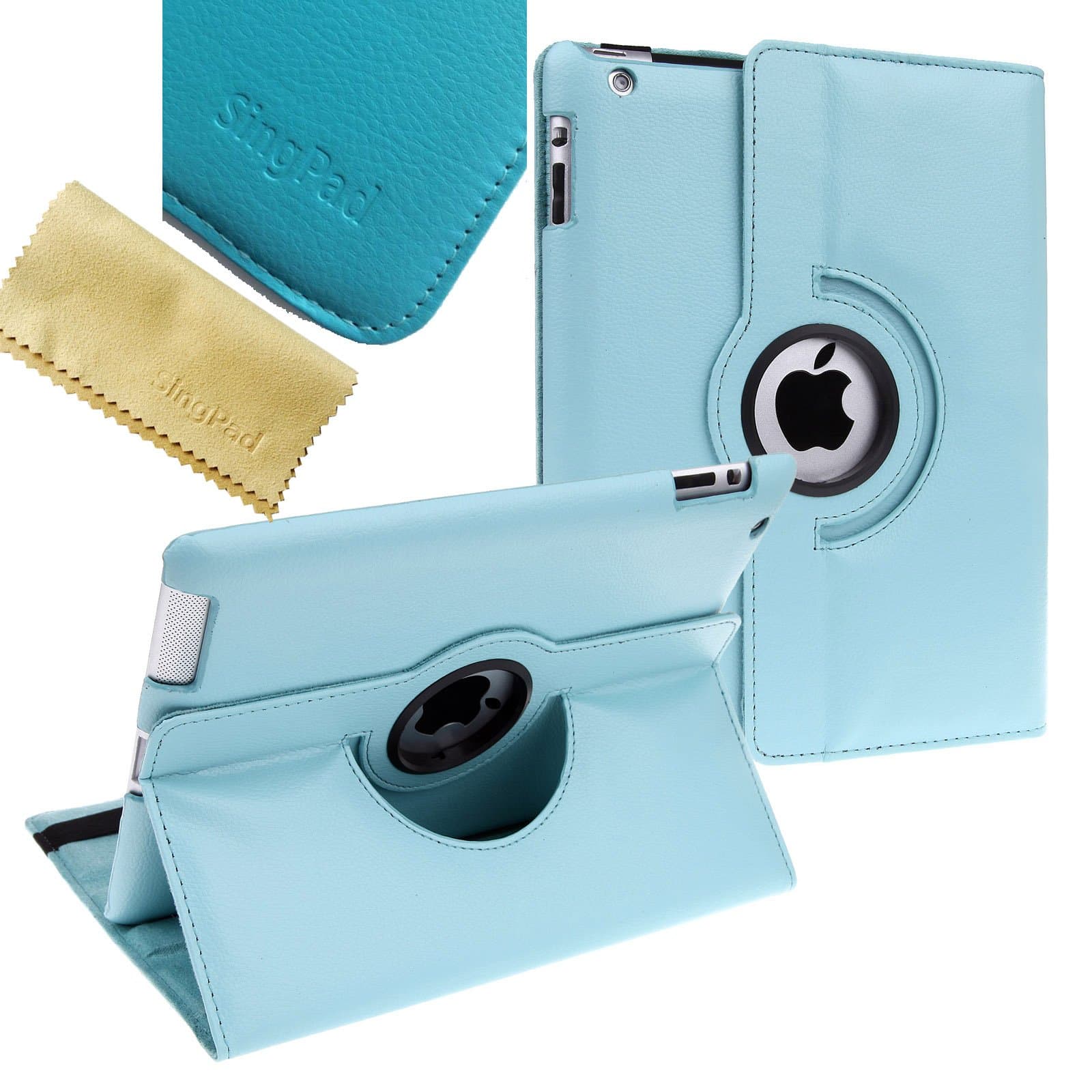 SingPad 360 Degree Rotating Stand Smart Cover PU Leather Case Apple New iPad 4 & 3 (3rd and 4th Generation with Retina Display) / IPad 2- Wake/Sleep Function (Baby Blue)