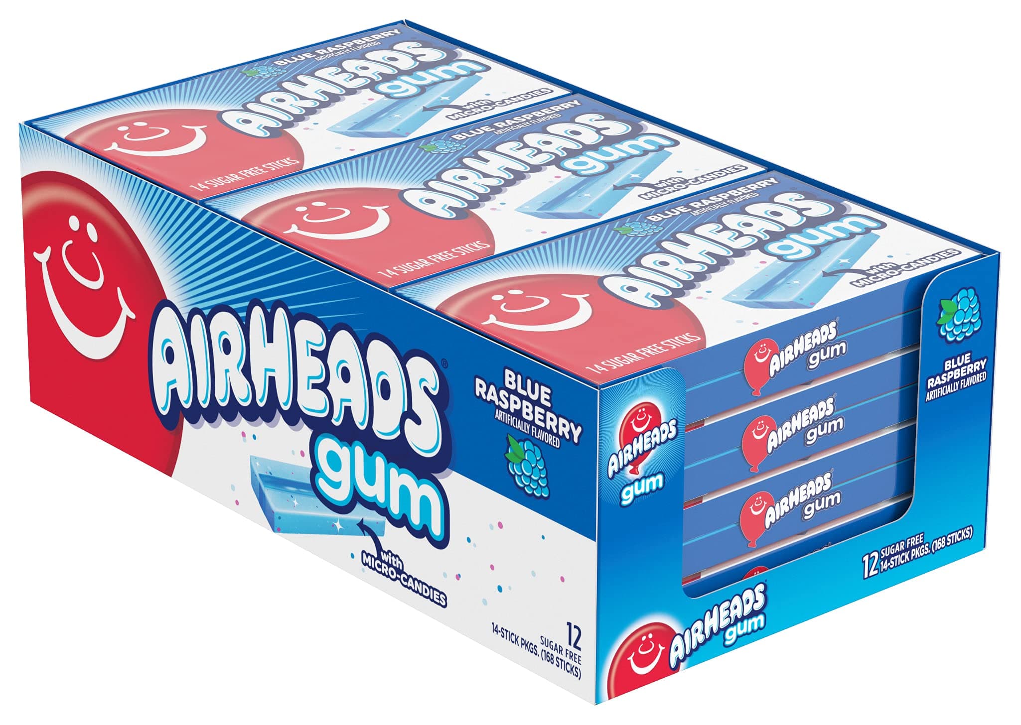 AirHeads Blue Raspberry Flavoured Sugar Free Chewing Gum 14 Sticks with Micro Candies 39 g