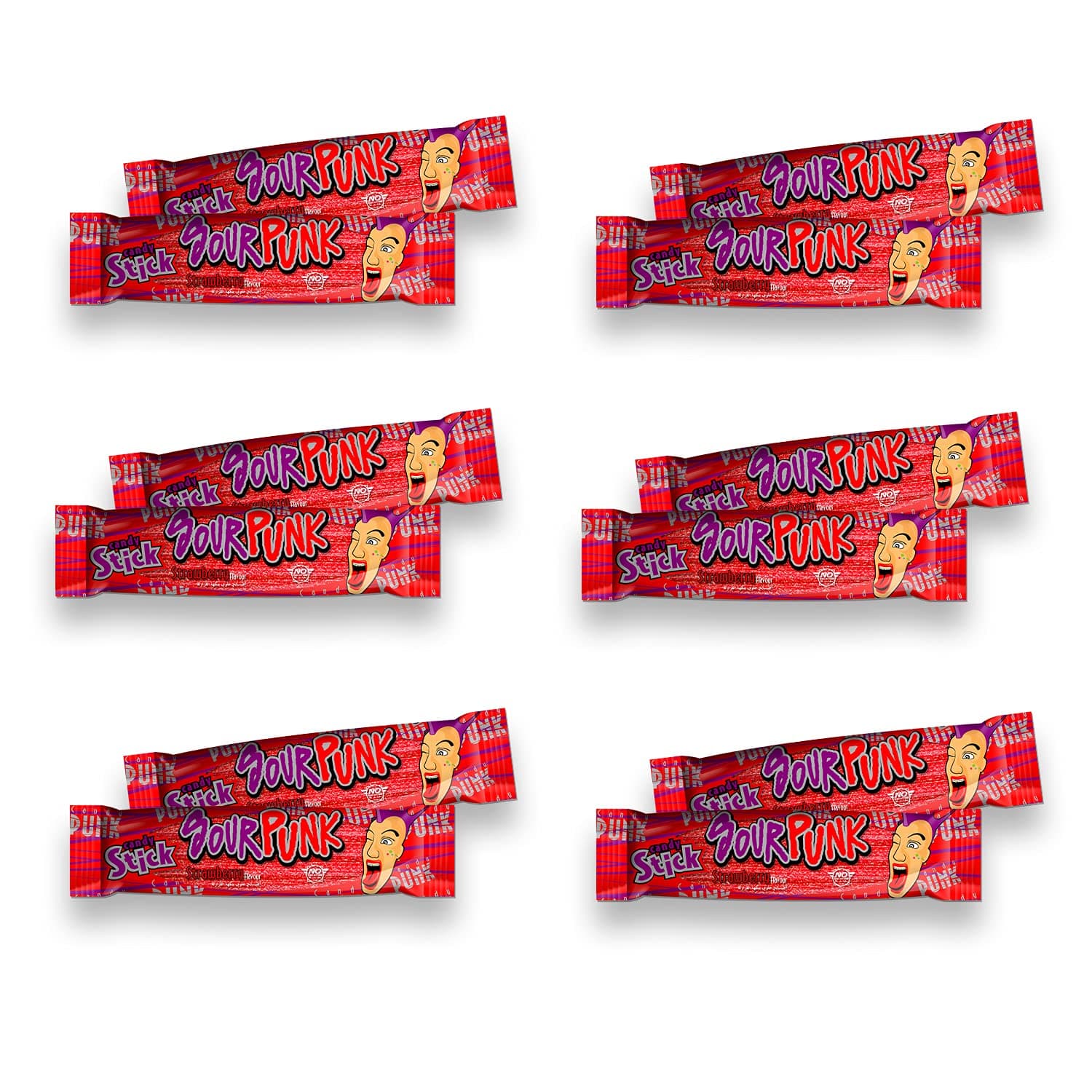 Sour Punk Candy Sticks, Strawberry flavor - Pack of 12 (40g each), Sweet and Sour Chewy Candies || party treats pack || share with friends and family