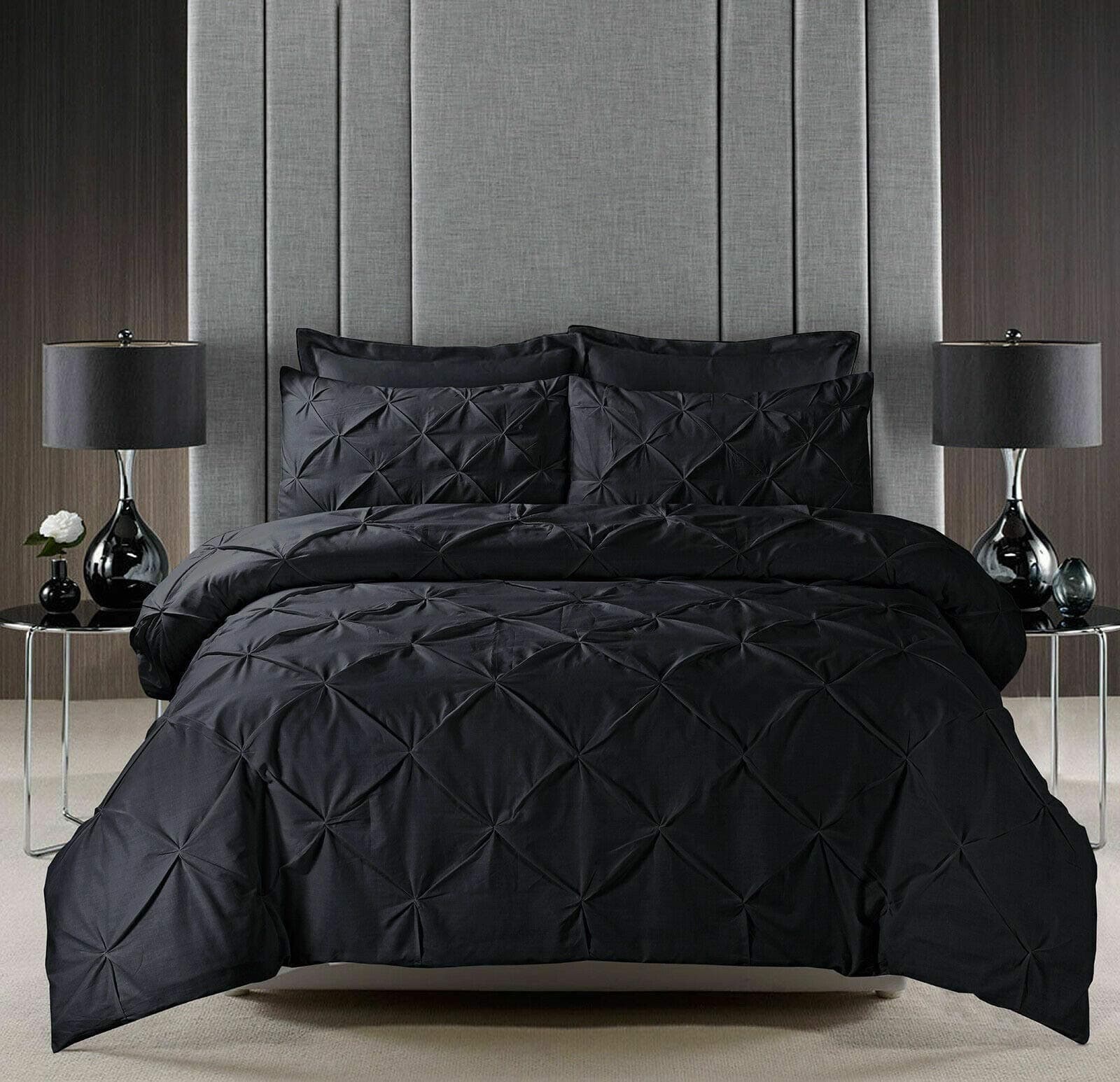 Kinfolk TextilePintuck Duvet Cover with Pillowcases Bedding Bed Set (Black, Double)
