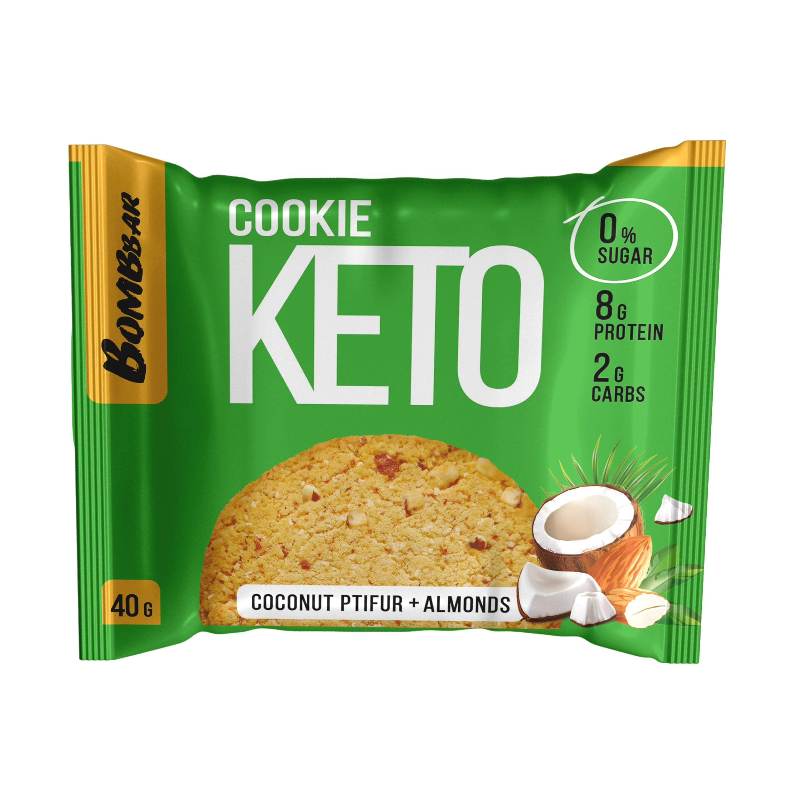 Bombbar Keto Cookies, (Coconut Ptifur and Almond, 1 Piece), 8g Protein, No Added Sugar, High-fat, Low-carb, Essential Nutrients, Keto-friendly Snack