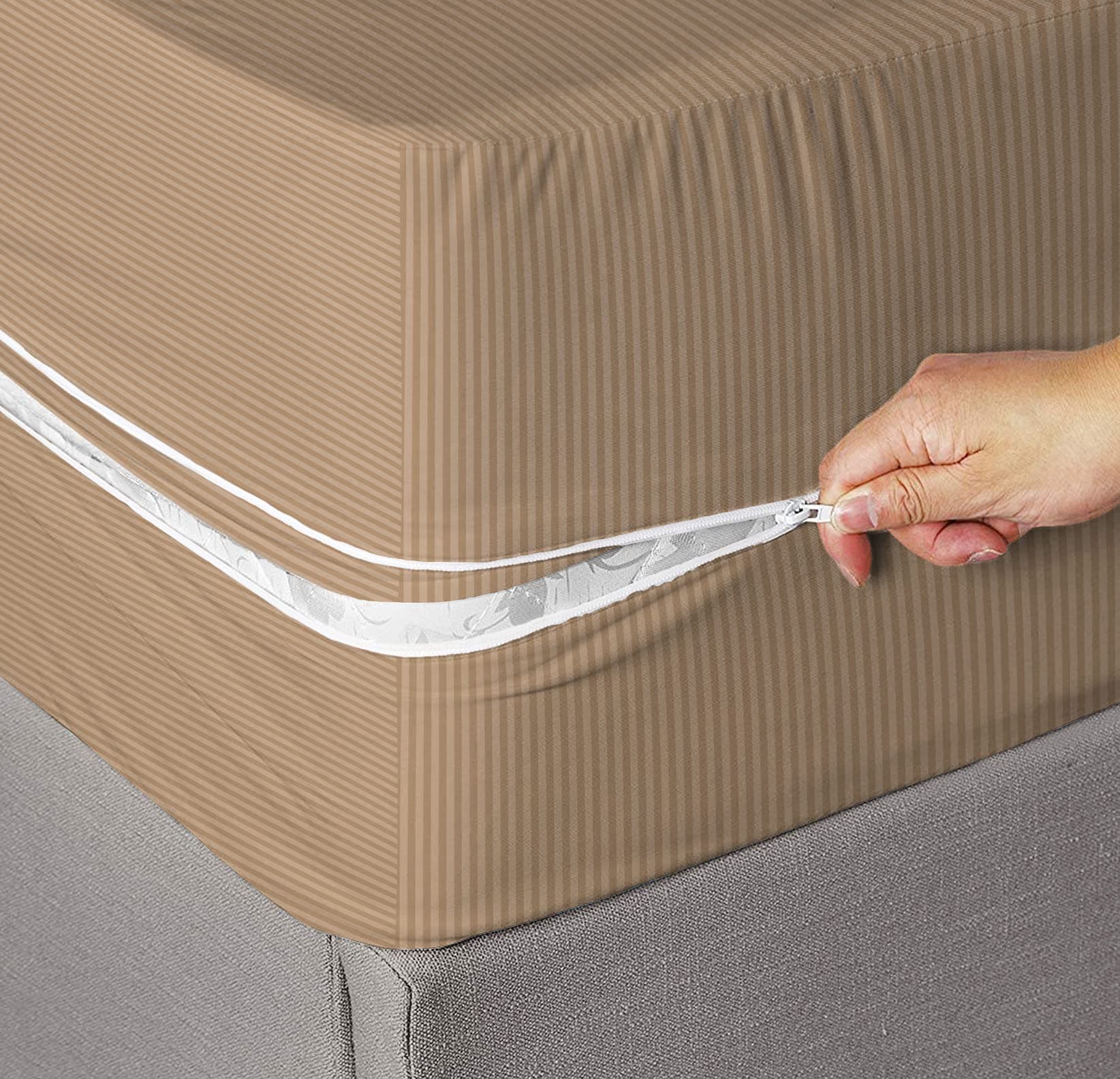 Premium Cotton Mattress Cover/Protector with Zipper Chain| Available in Provides All Around Protection with 360° Encasing |72x36 (6x3 ft) - Pack of 1 - Beige