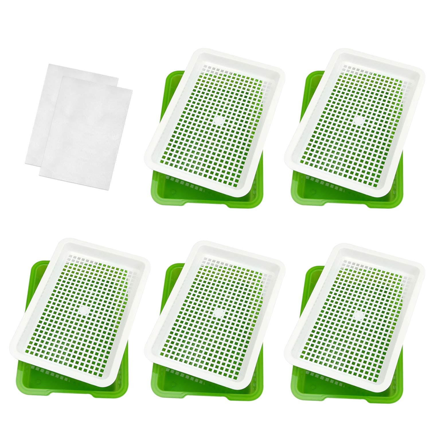 Seed Sprouter Tray, 5 Pack Seed Germination, BPA Free Wheatgrass Cat Grass Microgreens Growing Kit, Great for Garden Home Office