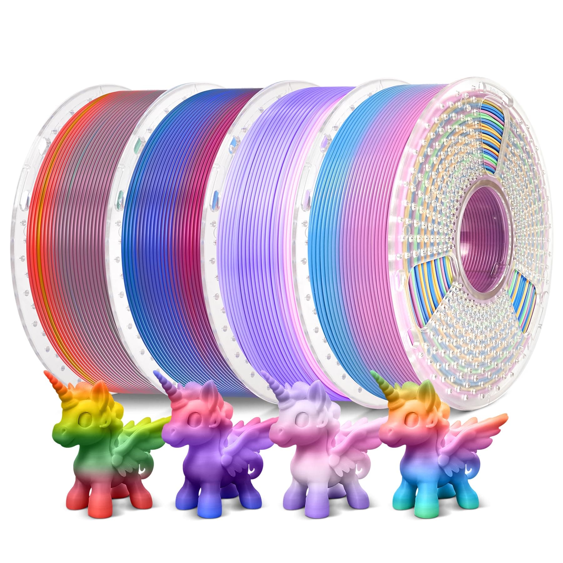 SUNLU Rainbow PLA Filament Bundle Multicolor, Neatly Wound Gradient Rainbow PLA 3D Printer Filament 1.75mm ±0.02mm, 4kg in Total, 1kg per Spool, 4 Pack