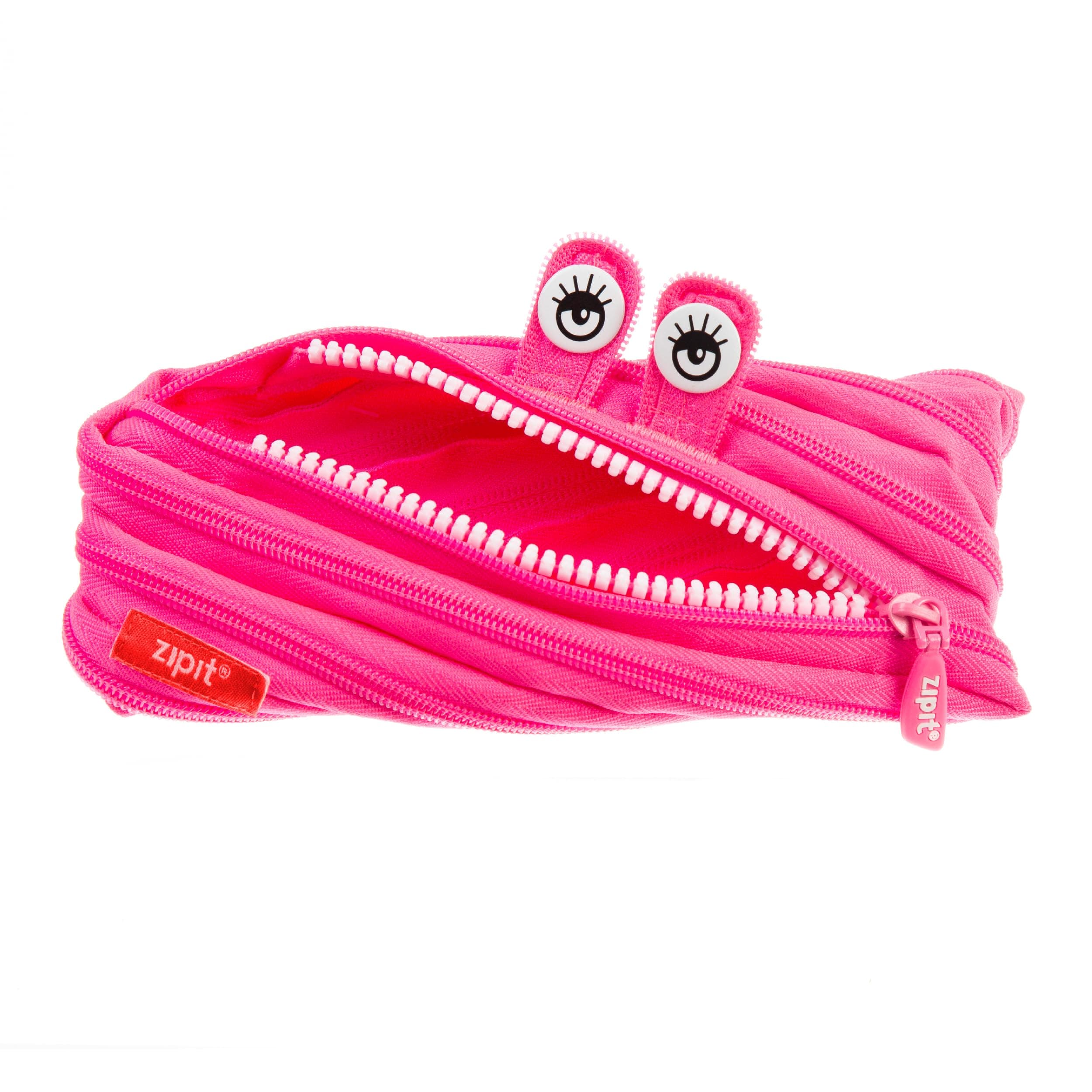 ZIPIT Monster Pencil Case for Girls, Holds Up to 30 Pens, Machine Washable, Made of One Long Zipper! (Pink)