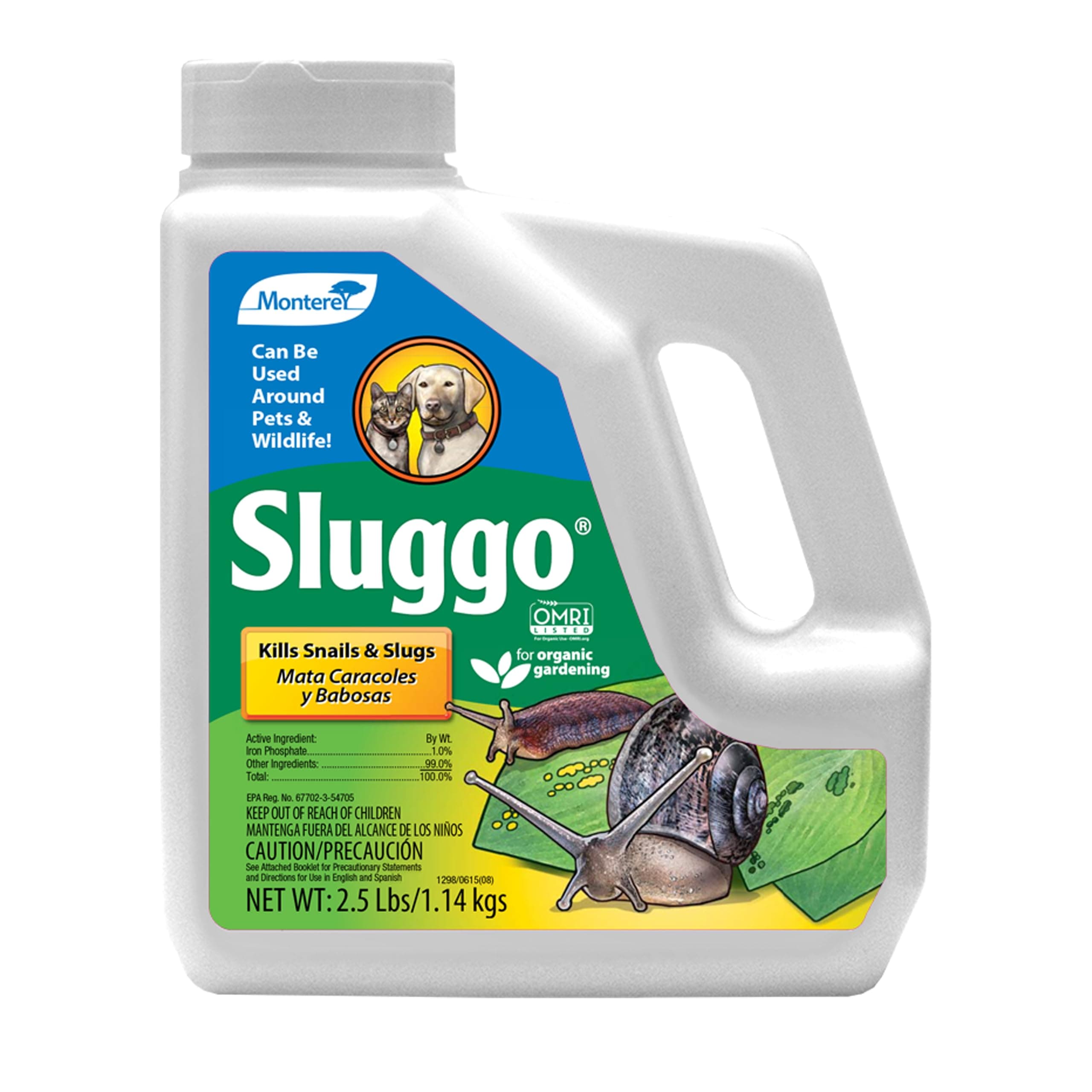 Sluggo - Snail & Slug Killer - OMRI Listed for Organic Gardening - Bundled with Shaker Cap - Wildlife and Pet Friendly Attributes - 2.4 lb