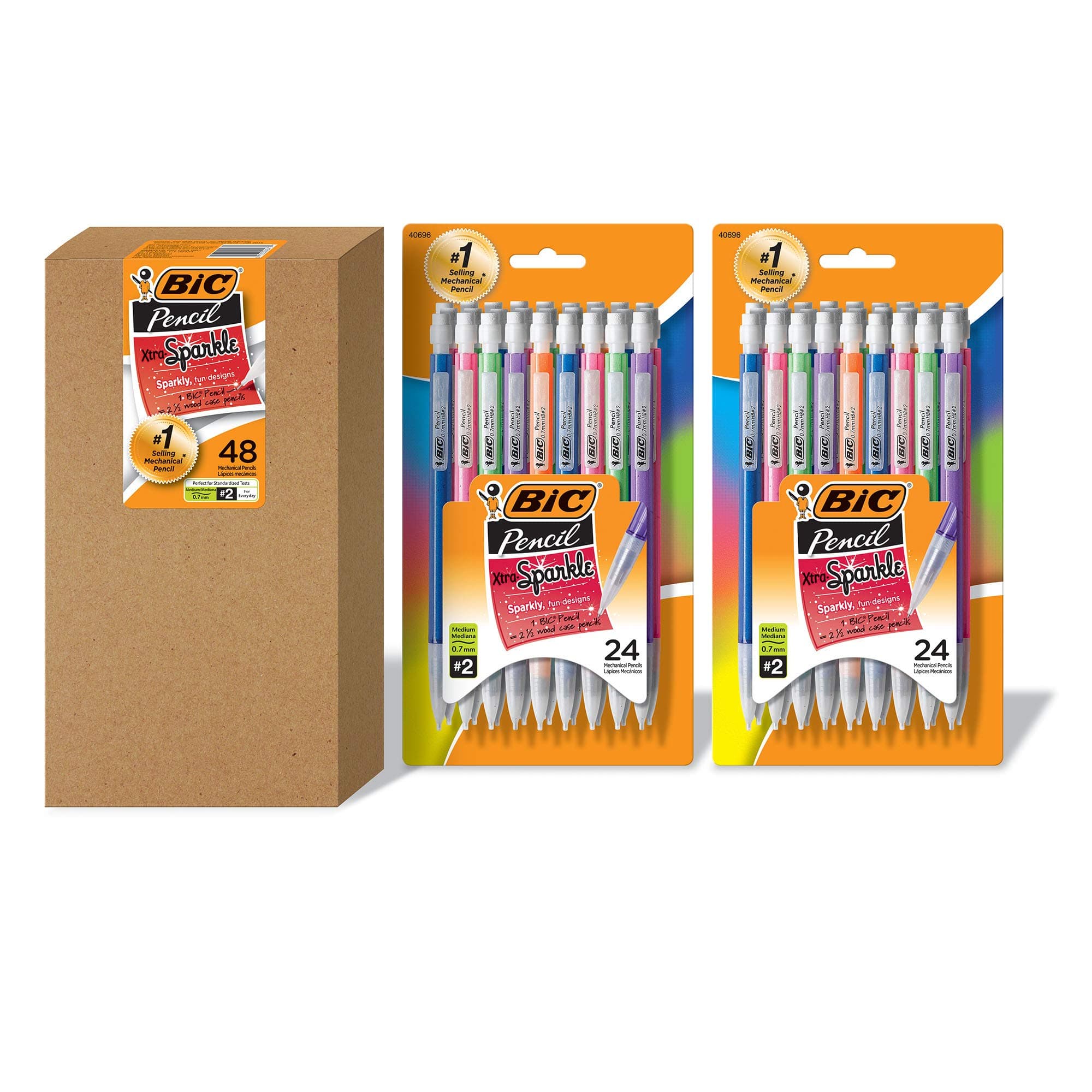 Xtra-Sparkle Mechanical Pencil, Medium Point (0.7mm), Fun Design With Colorful Barrel, 48-Count