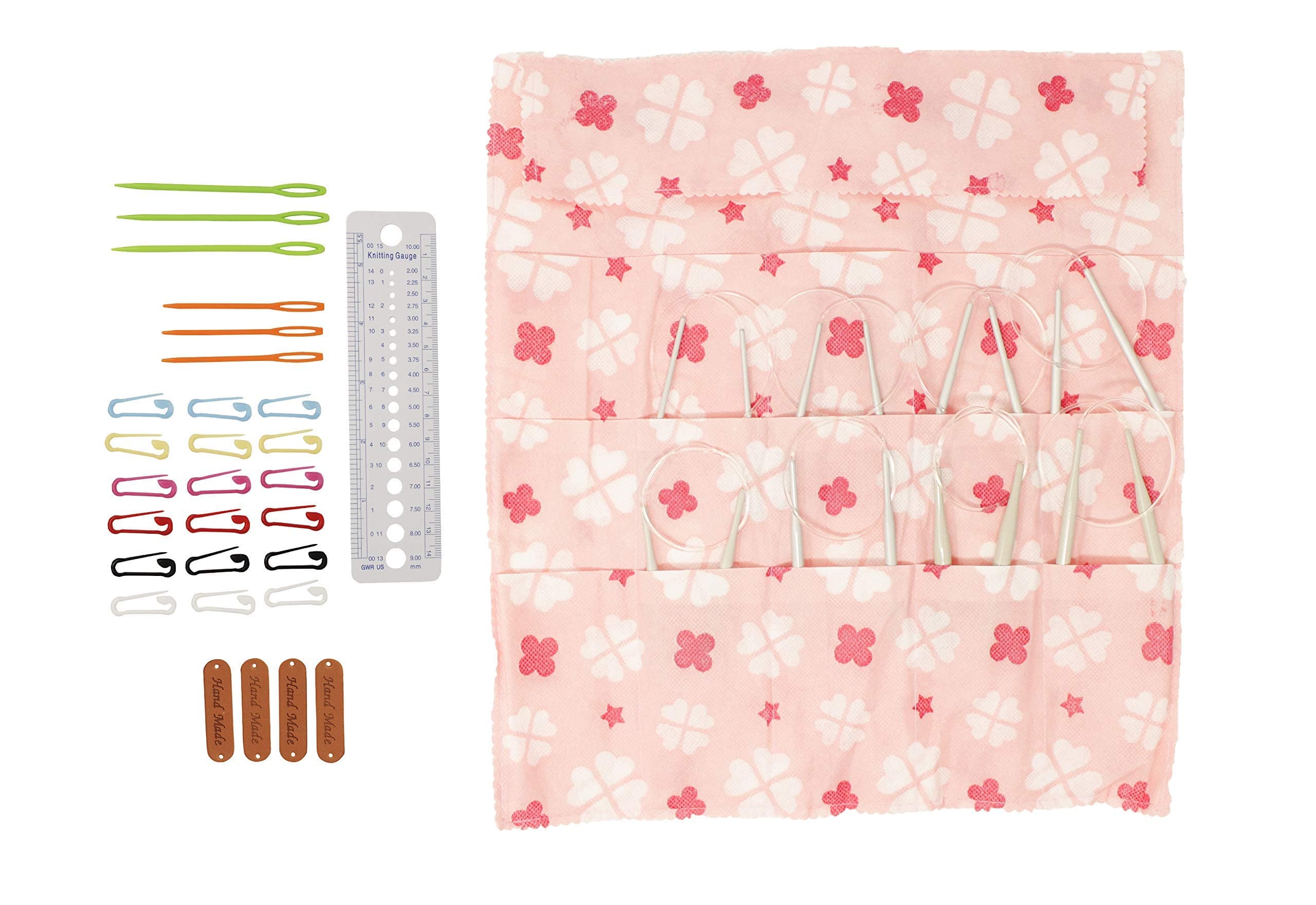 16-inch Aluminum Circular Knitting Needles Set of 9 with Bonuses by KnitPal I Durable & Snag-Free Metal Circle Needles Kit | Great Knitters Gift (US Sizes 3,4,6,7,8,9,10,10.5,11) (16 Inches)