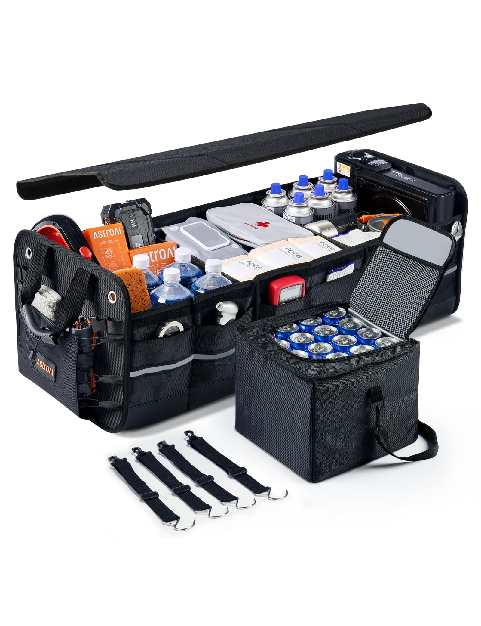 AstroAI Car Trunk Organizer Storage Large for SUV, Truck, Pickup, Collapsible Trunk Organizer Portable Storage Box with Cooler Bag, Foldable Cover, Nylon Handles, PU Bottom and PE Plate
