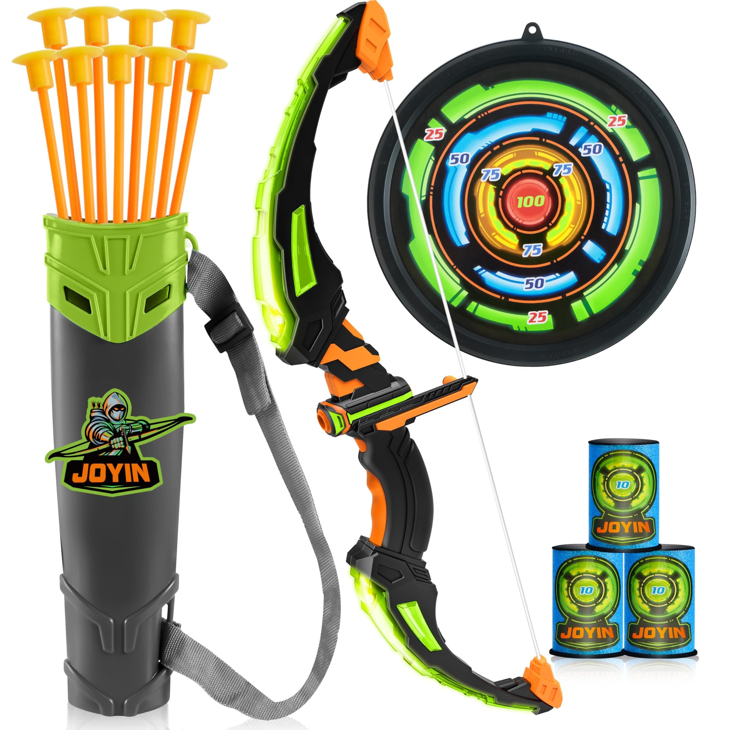 JOYIN Kids Bow and Arrow Set with LED Flash Lights, Outdoor Archery Set Toy Gift for Boys and Girls Ages 6-12 with Suction Cup Arrows, Target & Arrow Case, Great Birthday Gift for Kids/Children